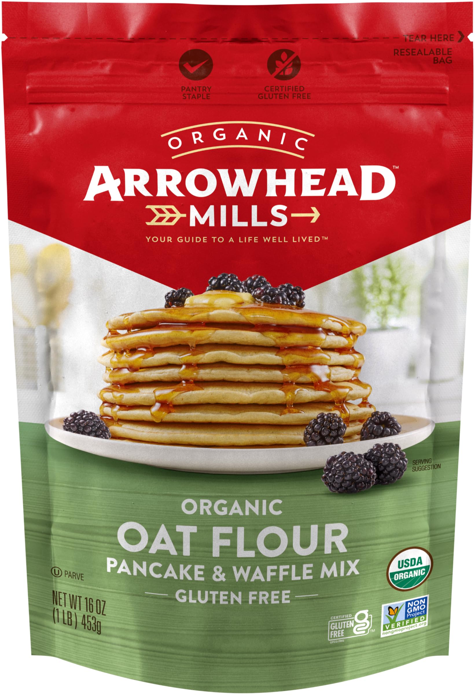 Arrowhead Mills Oat Flour Pancake & Waffle Mix, 16 Ounce Bag