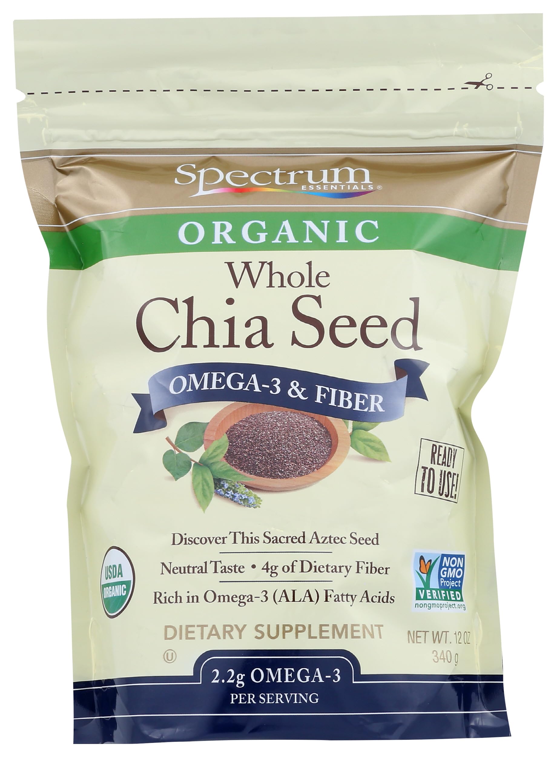 Spectrum Essentials Organic Chia Seed, Omega-3 & Fiber, 12 oz