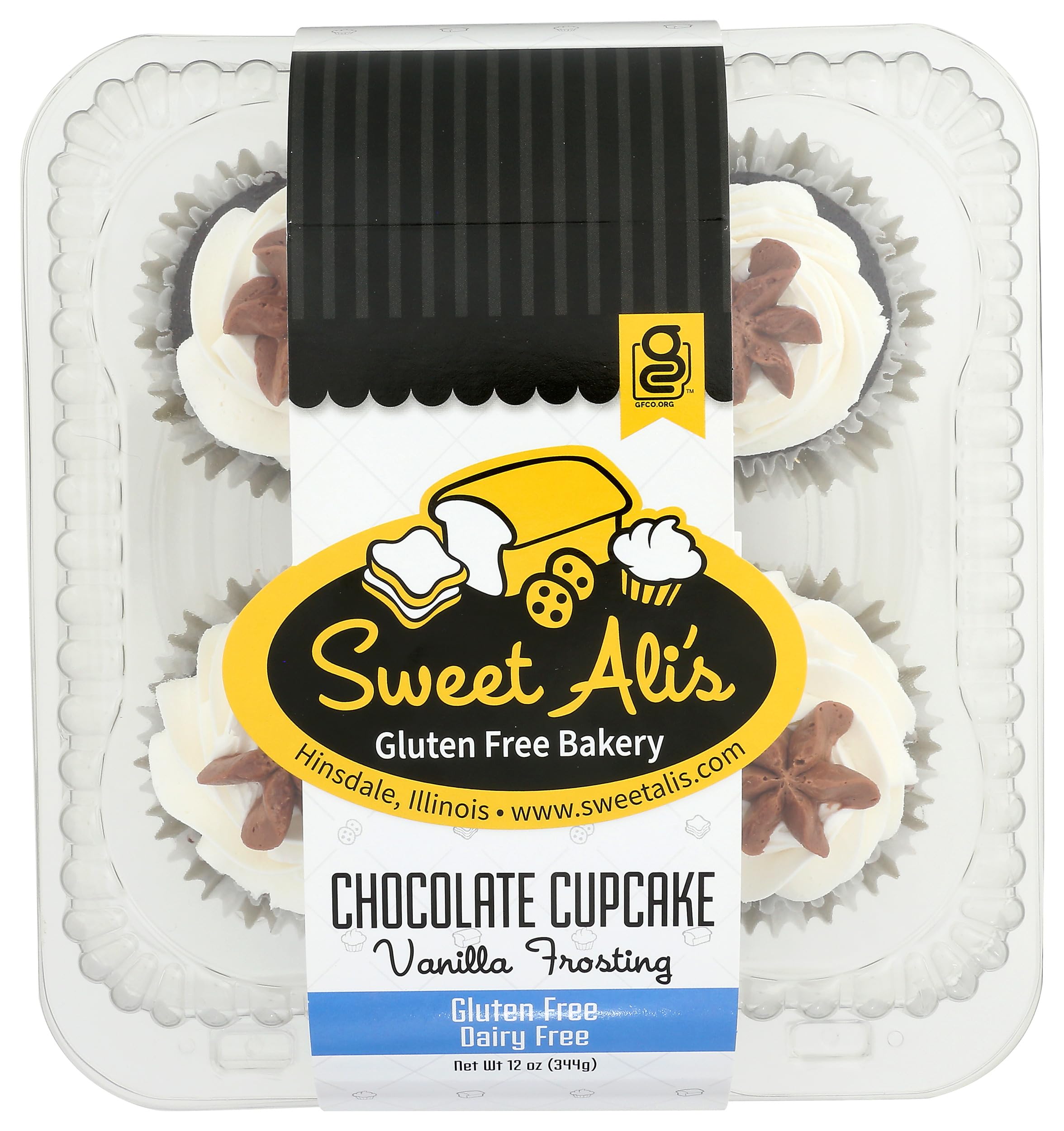 Sweet Alis Dairy Free Chocolate Cupcake Vanilla Frosting 4 Count, 12 OZ