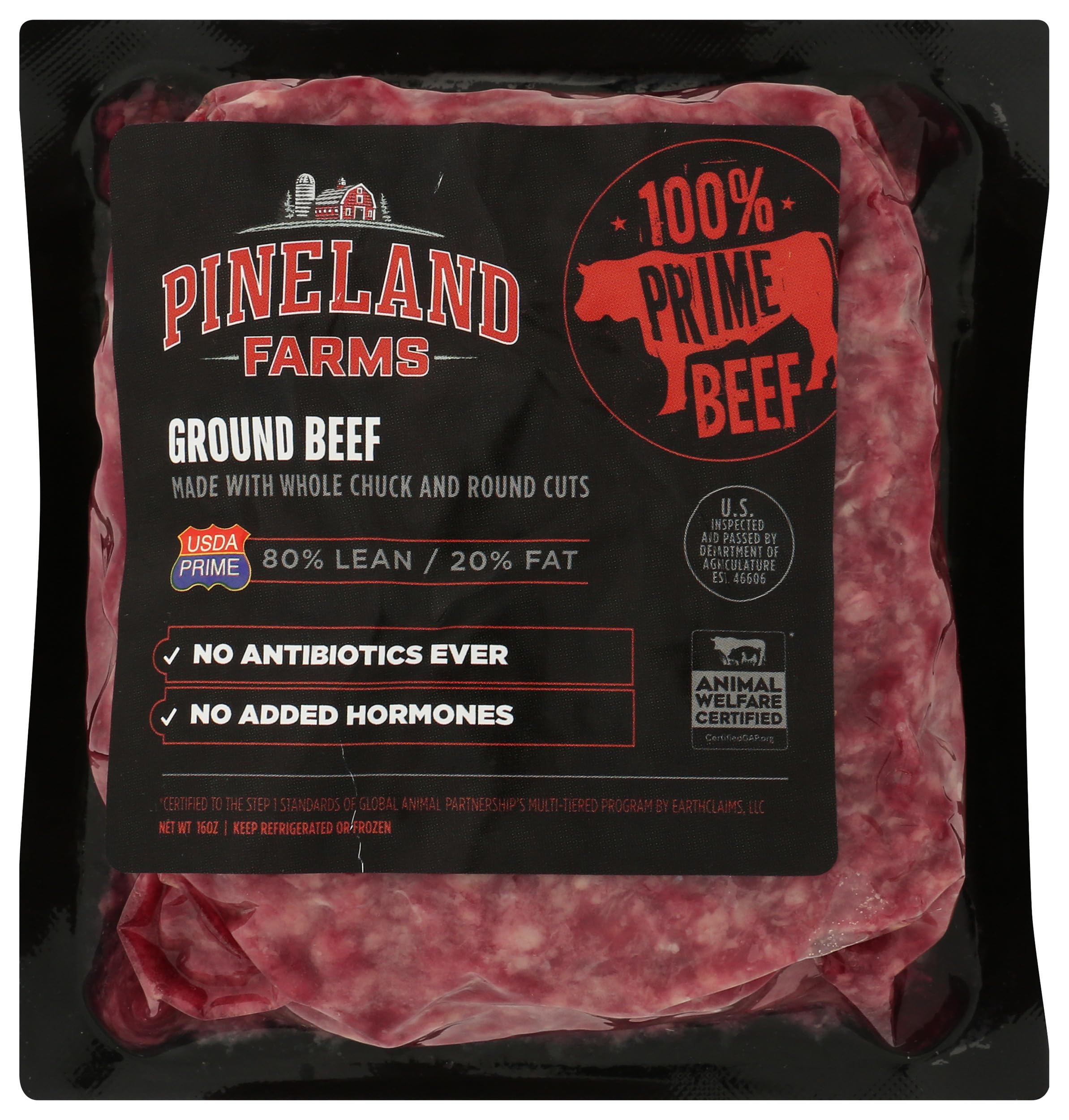 Pineland Farms Natural Meats Ground Beef Brick 80% Lean 20 % Fat, 16 OZ