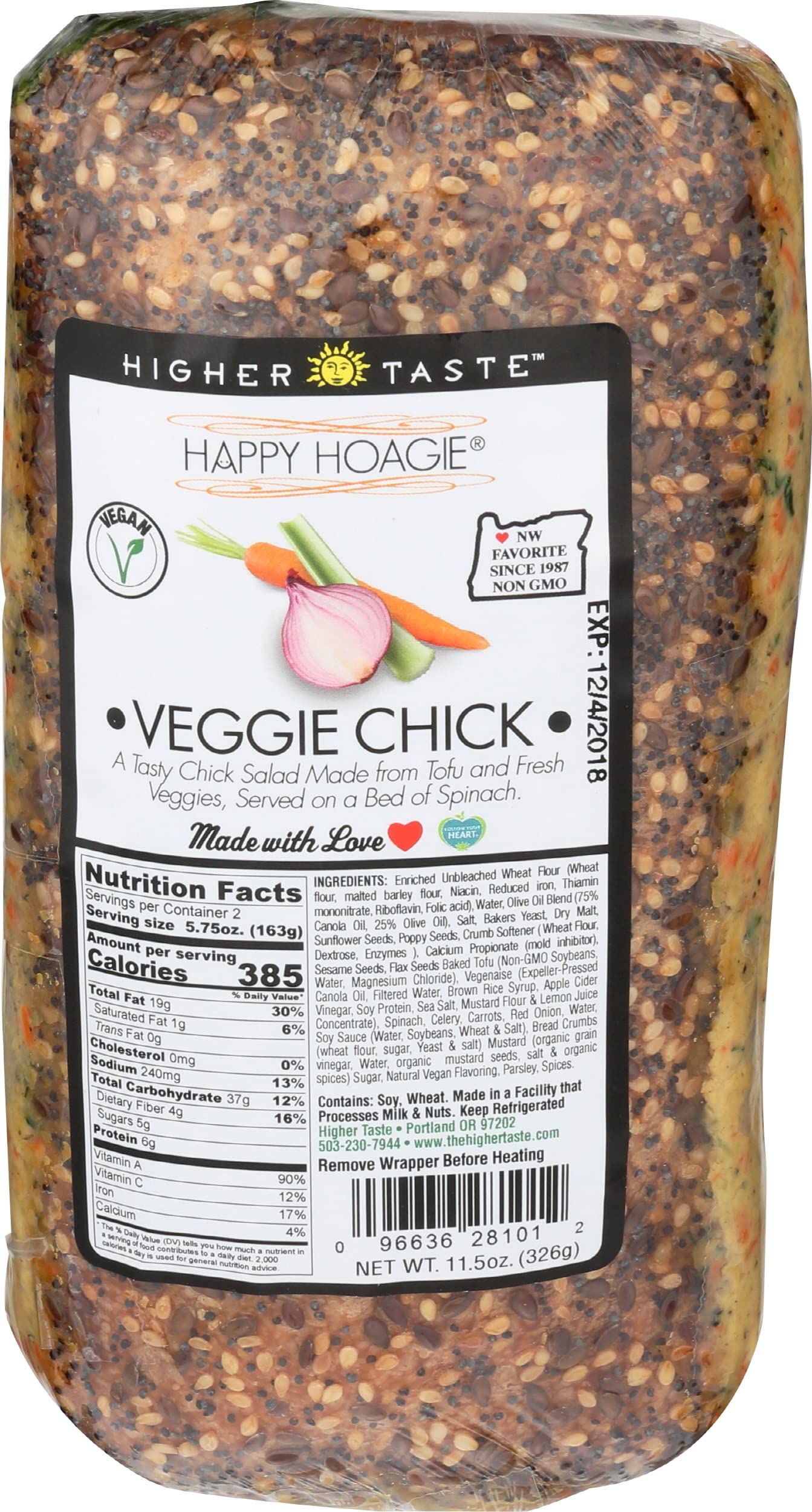 Higher Taste, Sandwich Veggie Chick Happy Hoagie, 11.5 Ounce