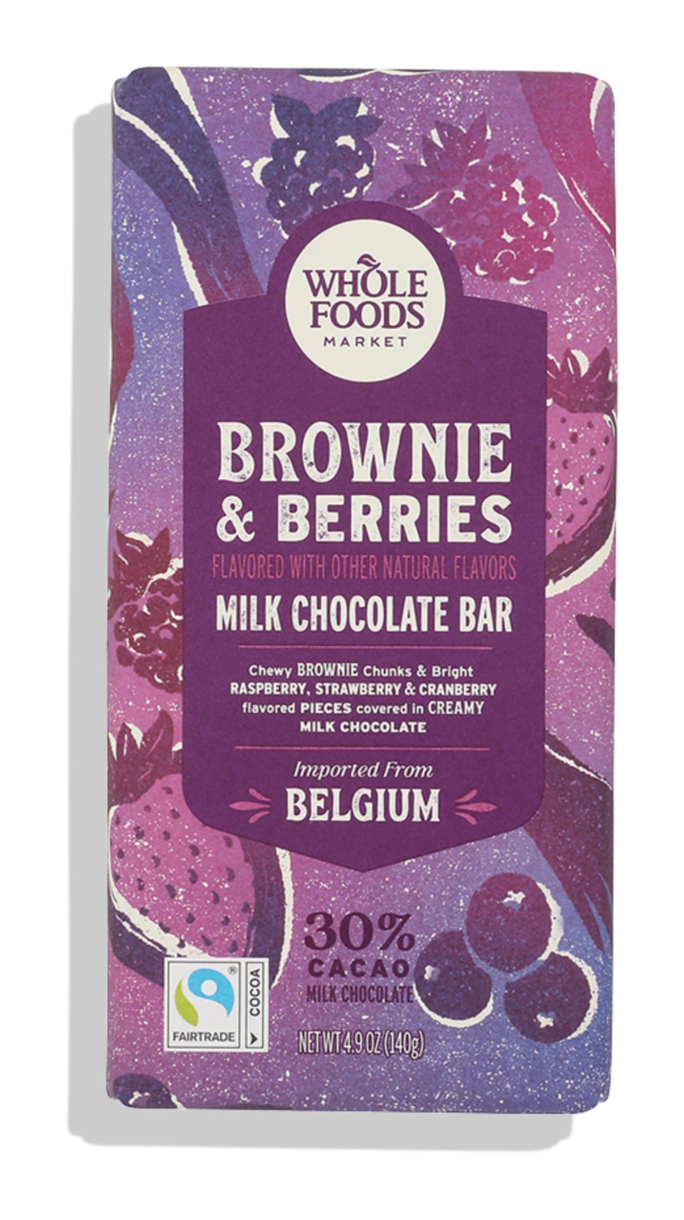 Whole Foods Market Brownie & Berries Belgian Milk Chocolate Bar, 4.9 OZ