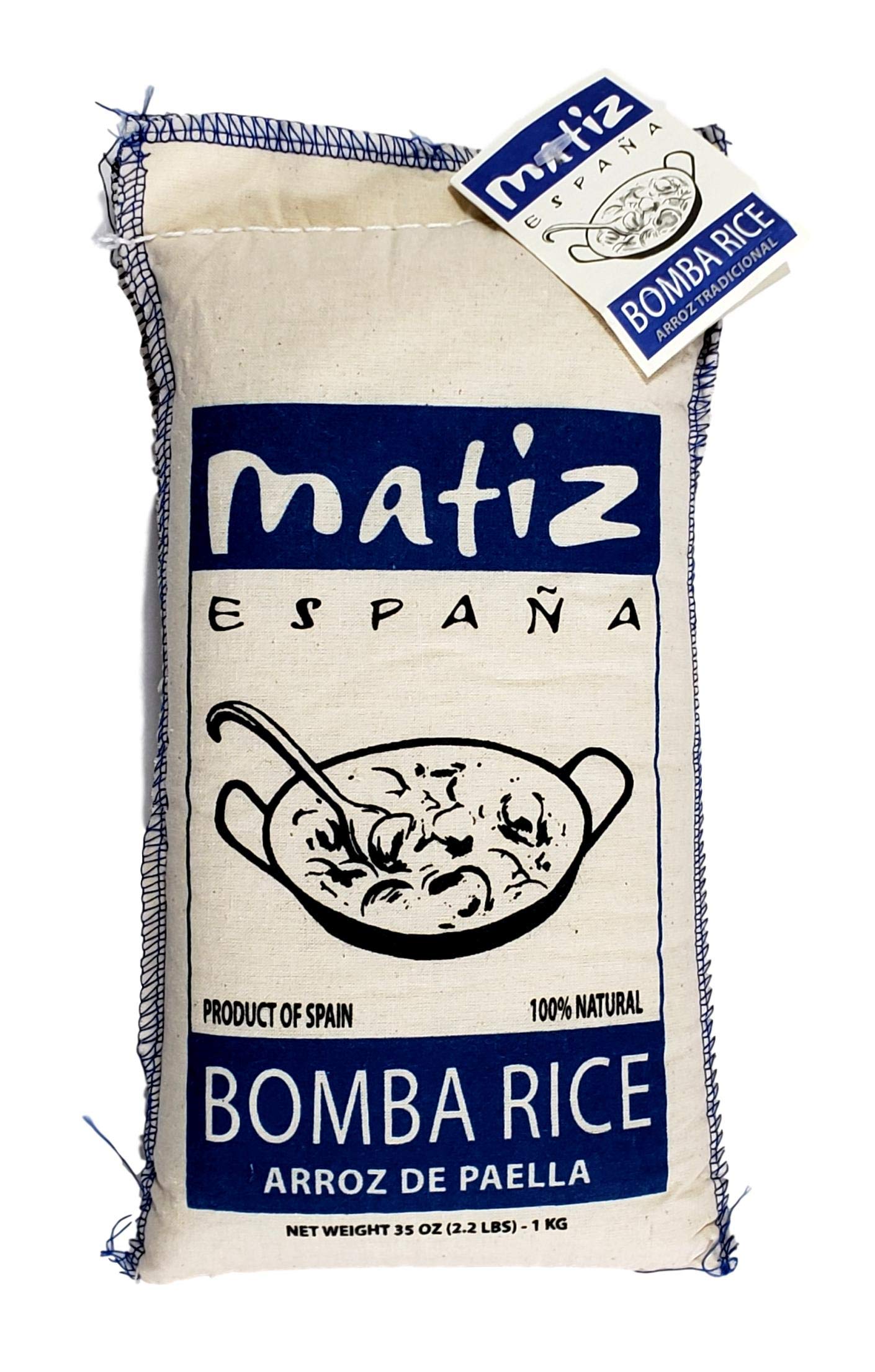 Matiz España Bomba Paella Rice from Spain, 2.2 lbs, 1 Bag | Firm, Natural Spanish Grain, Round, Medium Short, Risotto and Arrow Negro, Gluten Free