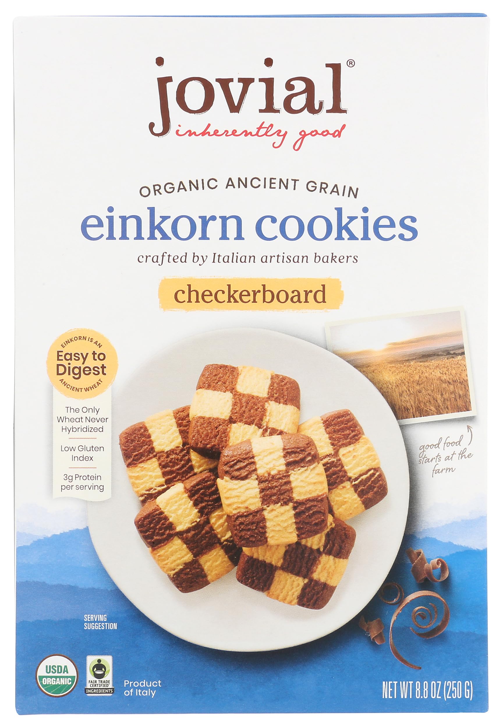 Jovial Organic Einkorn Checkerboard Cookies, Organic Cookies, 8.8 Oz | High Protein, Fair Trade Certified, All Natural Ingredients, Low Carb, Low Sugar, Palm Done Right