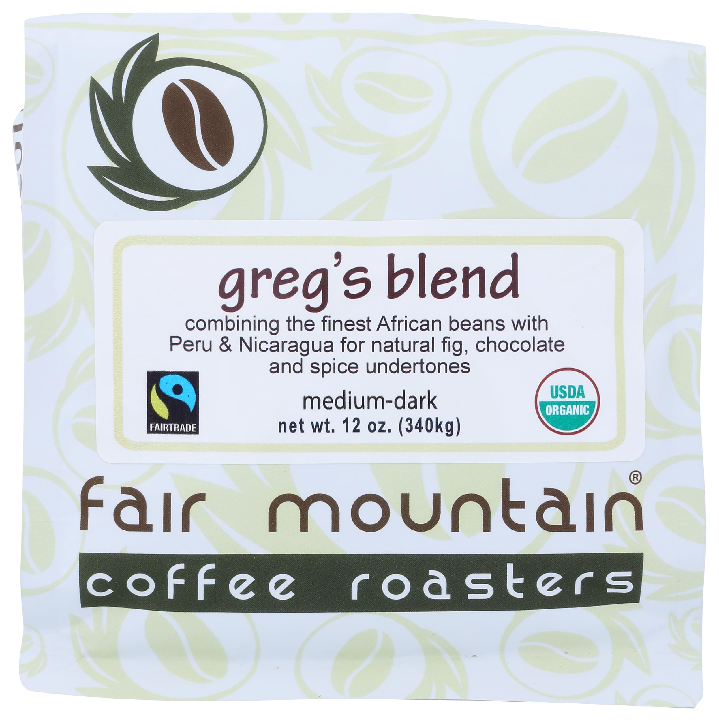 Coffee Gregs Blend Whole Bean Organic, 12 Ounce