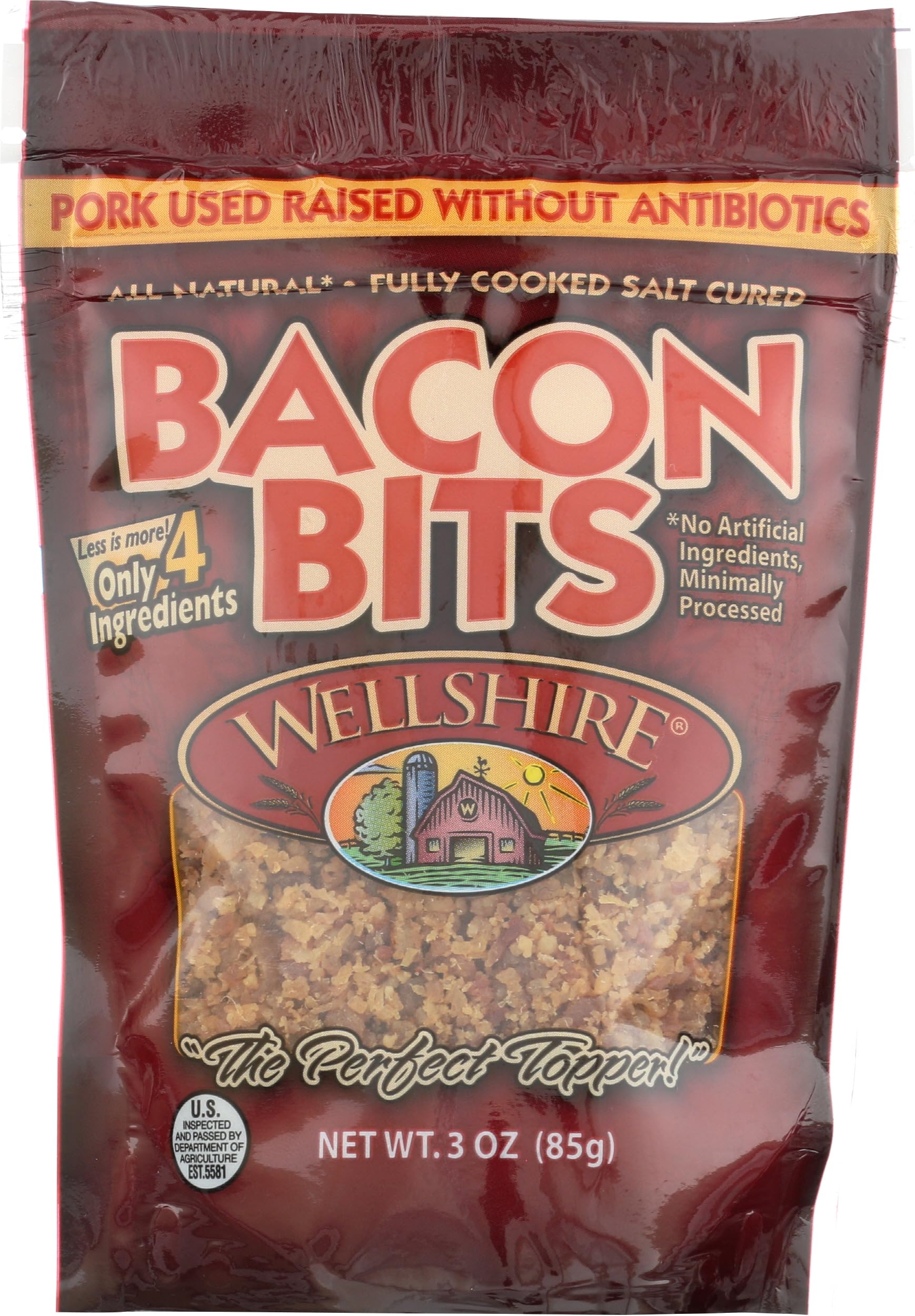 Bacon Pork Bits Salt Cured Cooked, 3 Ounce
