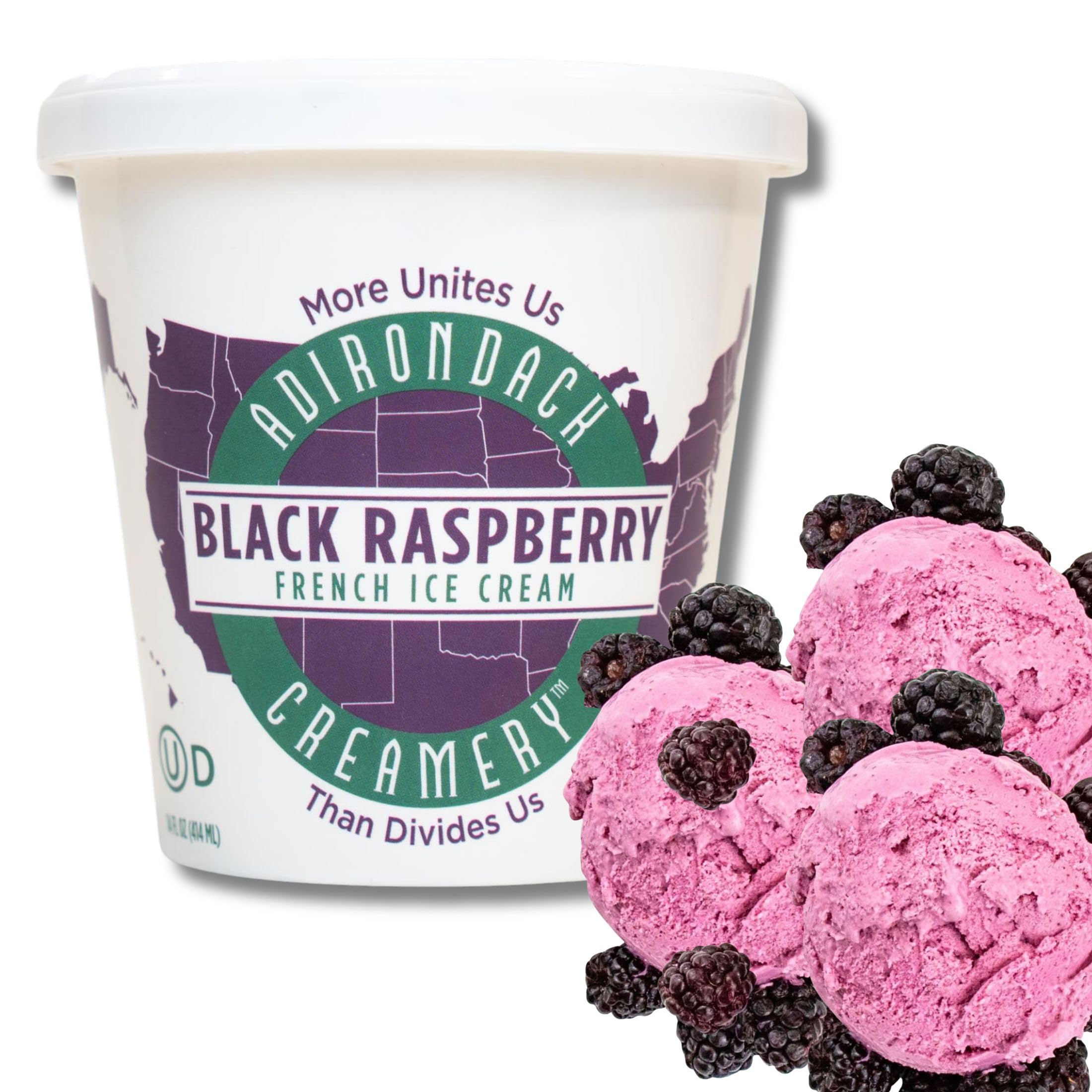 Adirondack Creamery - French Ice Cream - Black Raspberry - All Natural, Kosher, & Cruelty-Free - Sourced from Local Farms - Made w/Black Raspberry Puree - 14oz