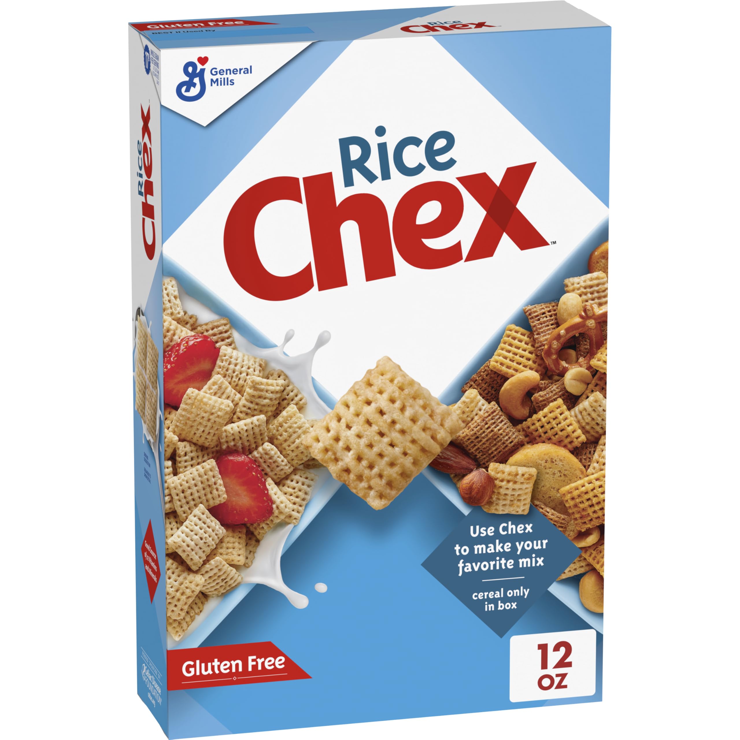 Rice Chex Cereal, Gluten Free,Chex Mix Ingredient, 12 oz | 17g Whole Grain per Serving, Good Source of 12 Vitamins & Minerals, No High Fructose Corn Syrup