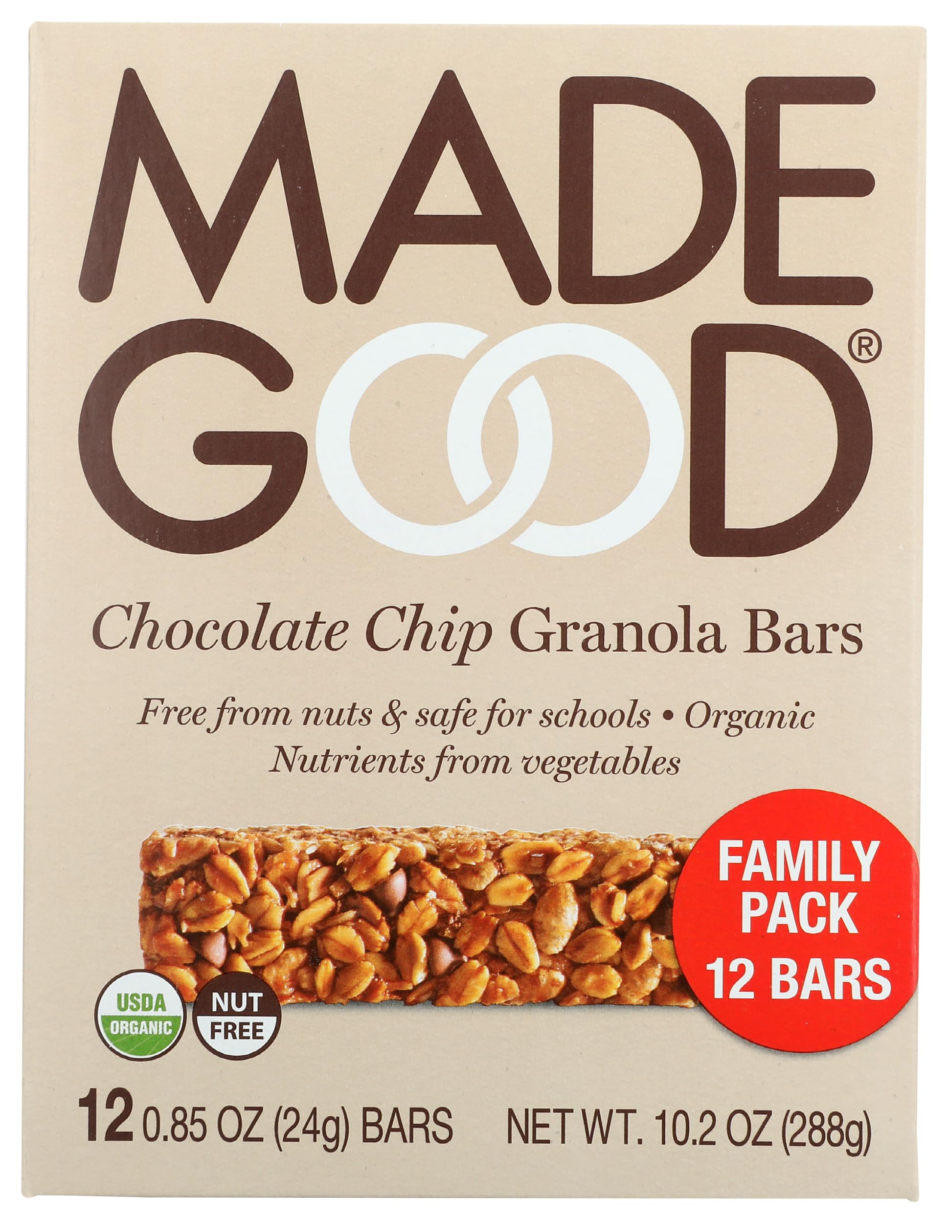 MadeGood Chocolate Chip Granola Bars, 12 Healthy Snack Bars, 0.85 oz Each