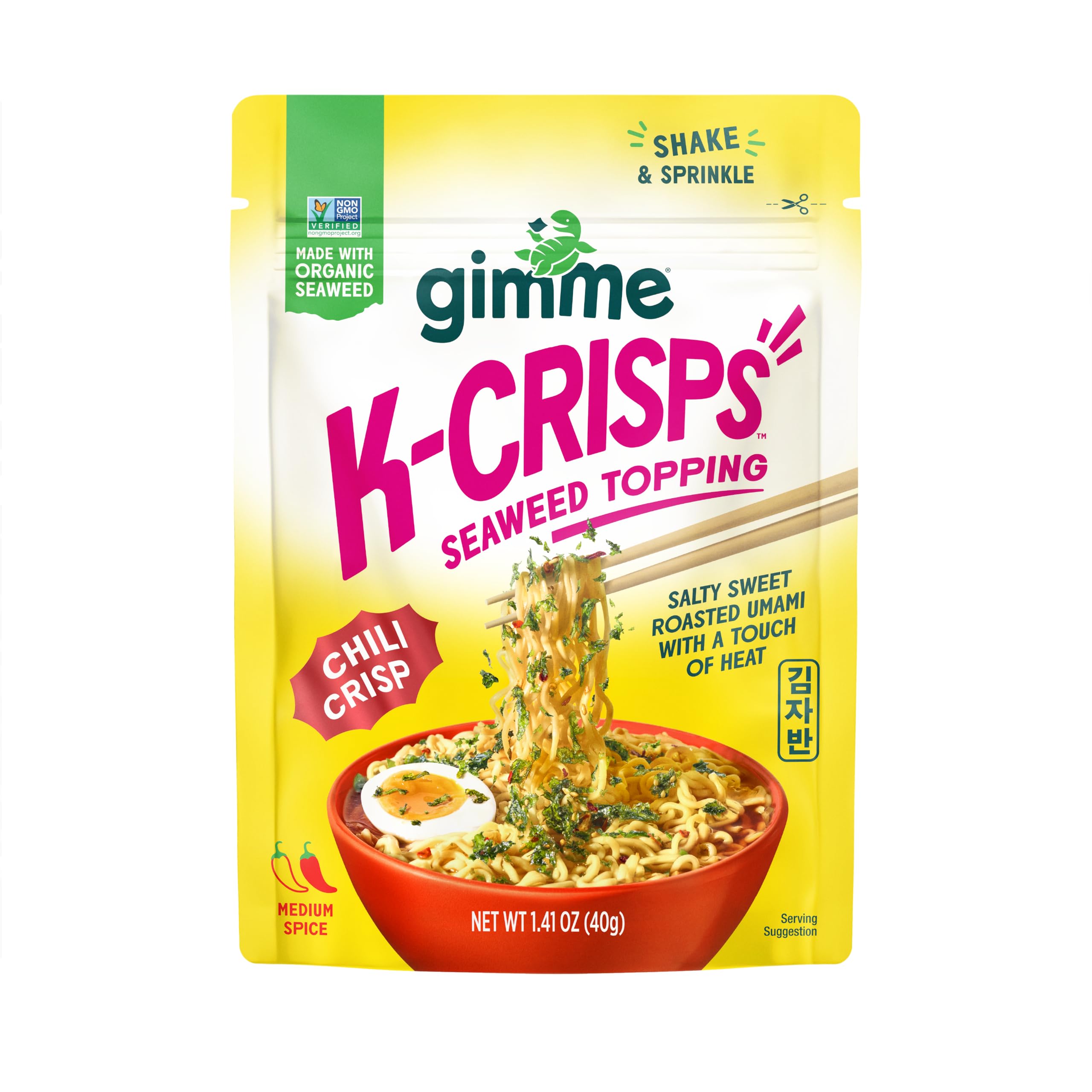Gimme K-Crisps Chili Crisp- Organic Seaweed Topping | Organic Seaweed Topping, Jaban, Salty Sweet Roasted Umami, Non GMO, Gluten Free, Vegan