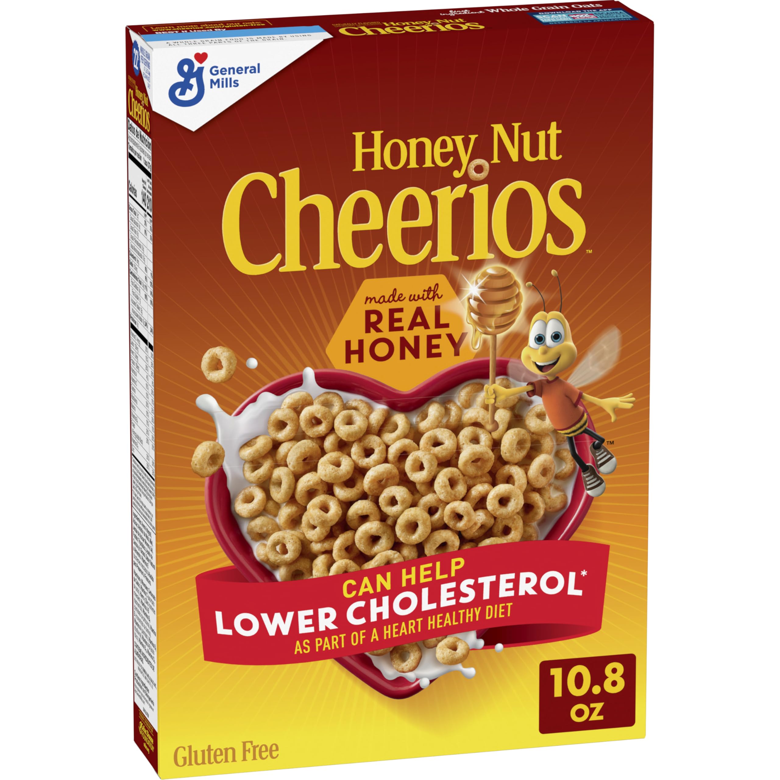 Cheerios Honey Nut Breakfast Cereal, Heart Healthy, Gluten Free, 10.8 oz | Real Honey & Natural Almond Flavor, Can Help Lower Cholesterol, Excellent Source of Vitamin D, 22g Whole Grain per Serving