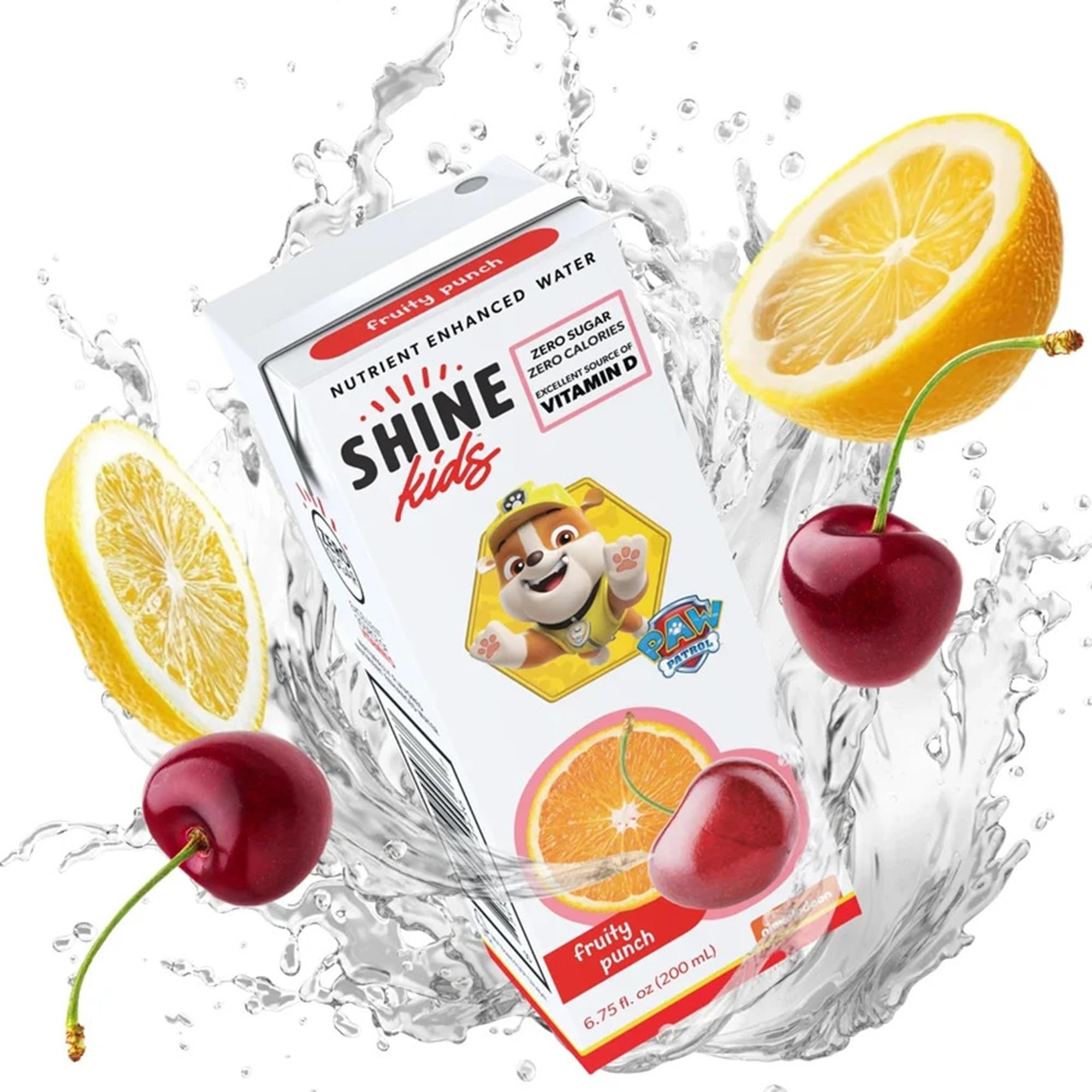 ShineWater x Paw Patrol Fruit Punch Kids hydration drinks with Vitamin D | Sugar Free, Naturally Flavored Drinks, Vegan, Gluten Free, Zero Calorie Hydrating drinks, 8 Pack, Kosher