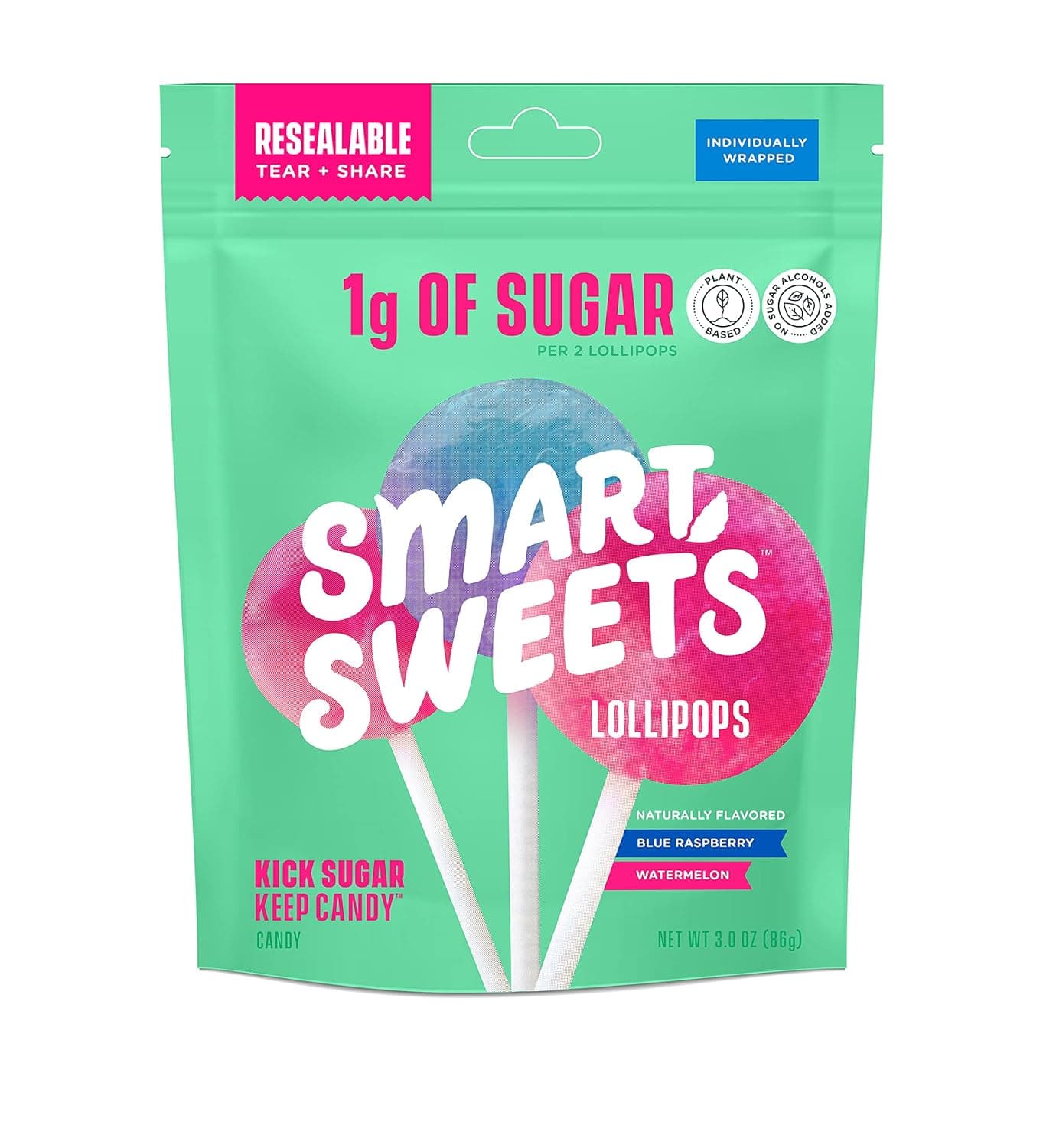 SmartSweets Lollipops (Blue Raspberry & Watermelon Flavors)