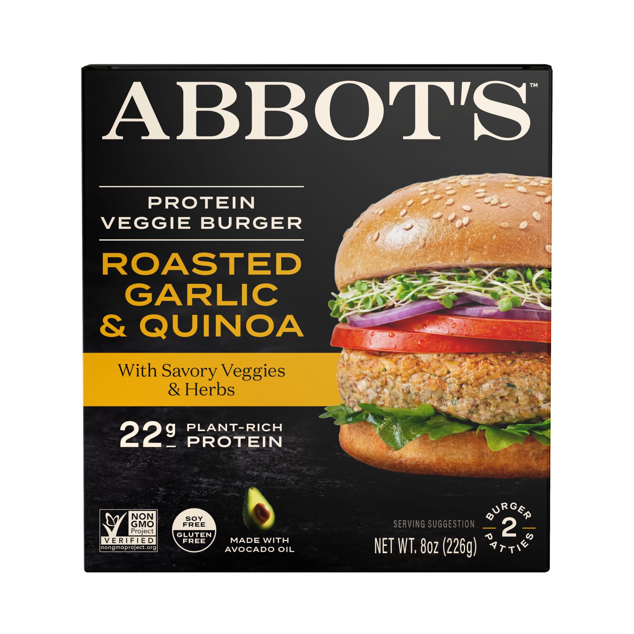 Abbot', Veggie Burger Garlic Herb, 8 Ounce