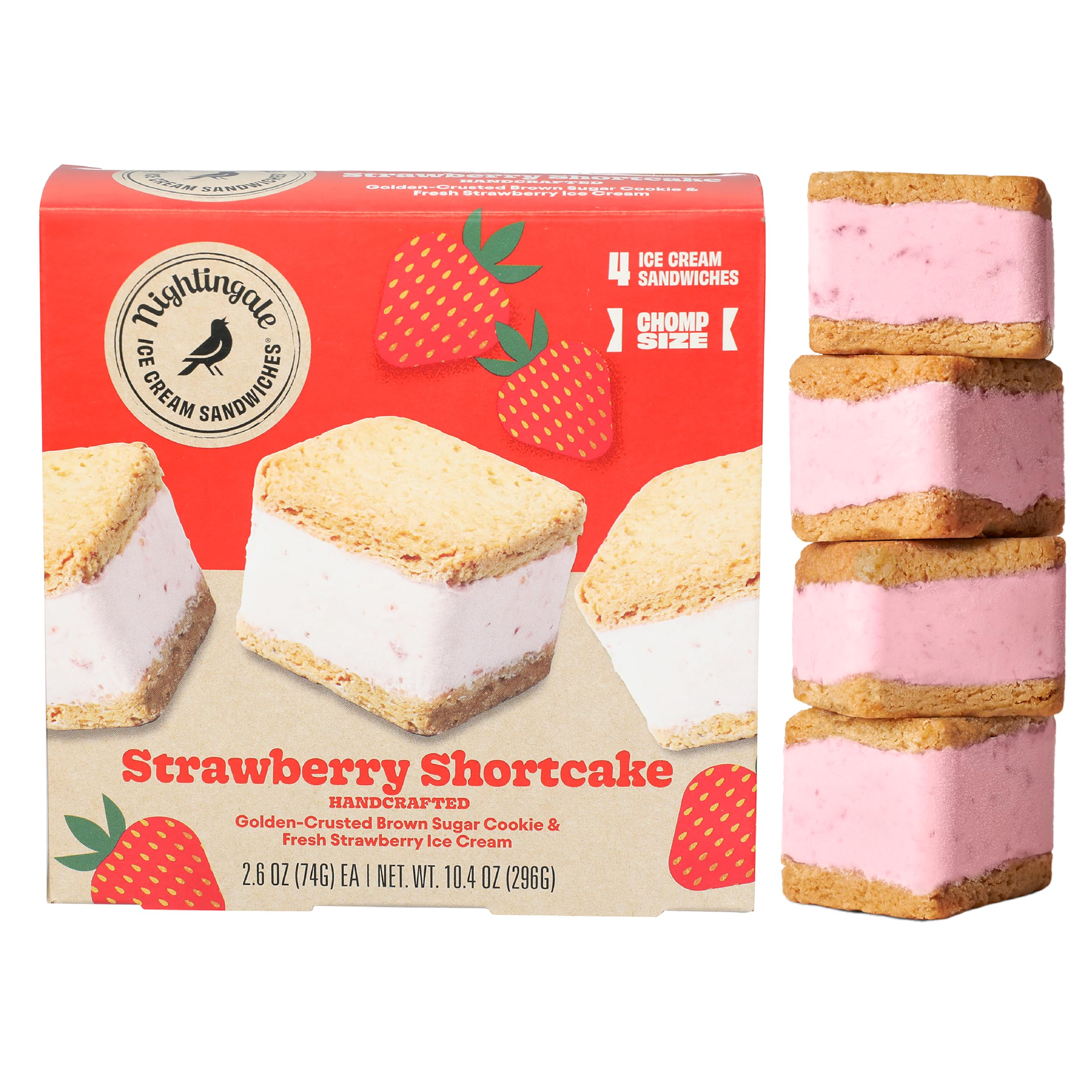 Nightingale Ice Cream Sandwiches Frozen Sandwich Ice Cream Strawberry Shortcake 4 Count, 10.4 Ounce