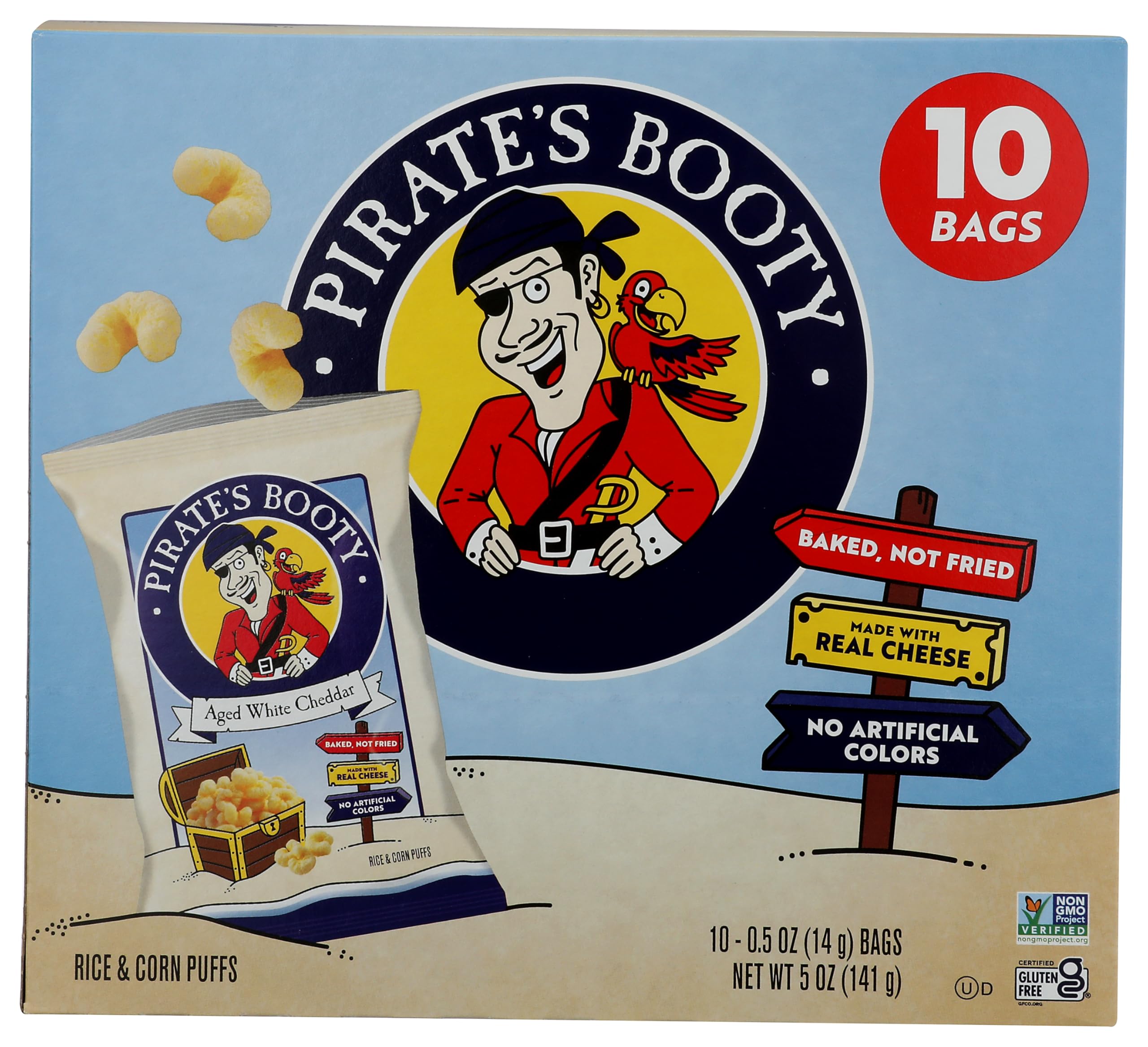Pirate Brands Aged White Cheddar Rice & Corn Puffs 10pk, 5 OZ