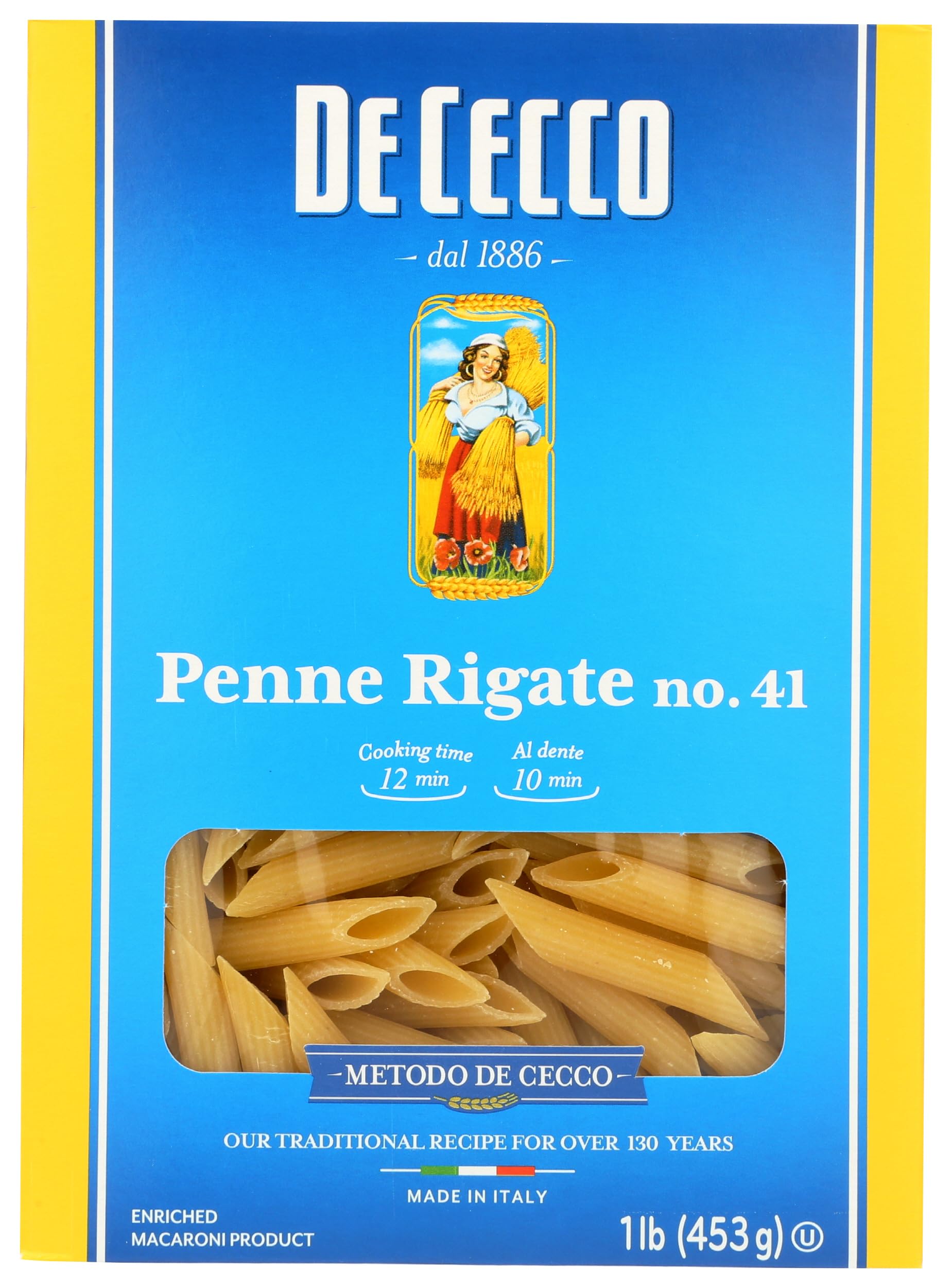 De Cecco Penne Rigate No. 41 Pasta, 16 Oz | Authentic, Slow Dried, Made with Durum Wheat, Versatile Pasta for Sauces & Recipes, Made in Italy