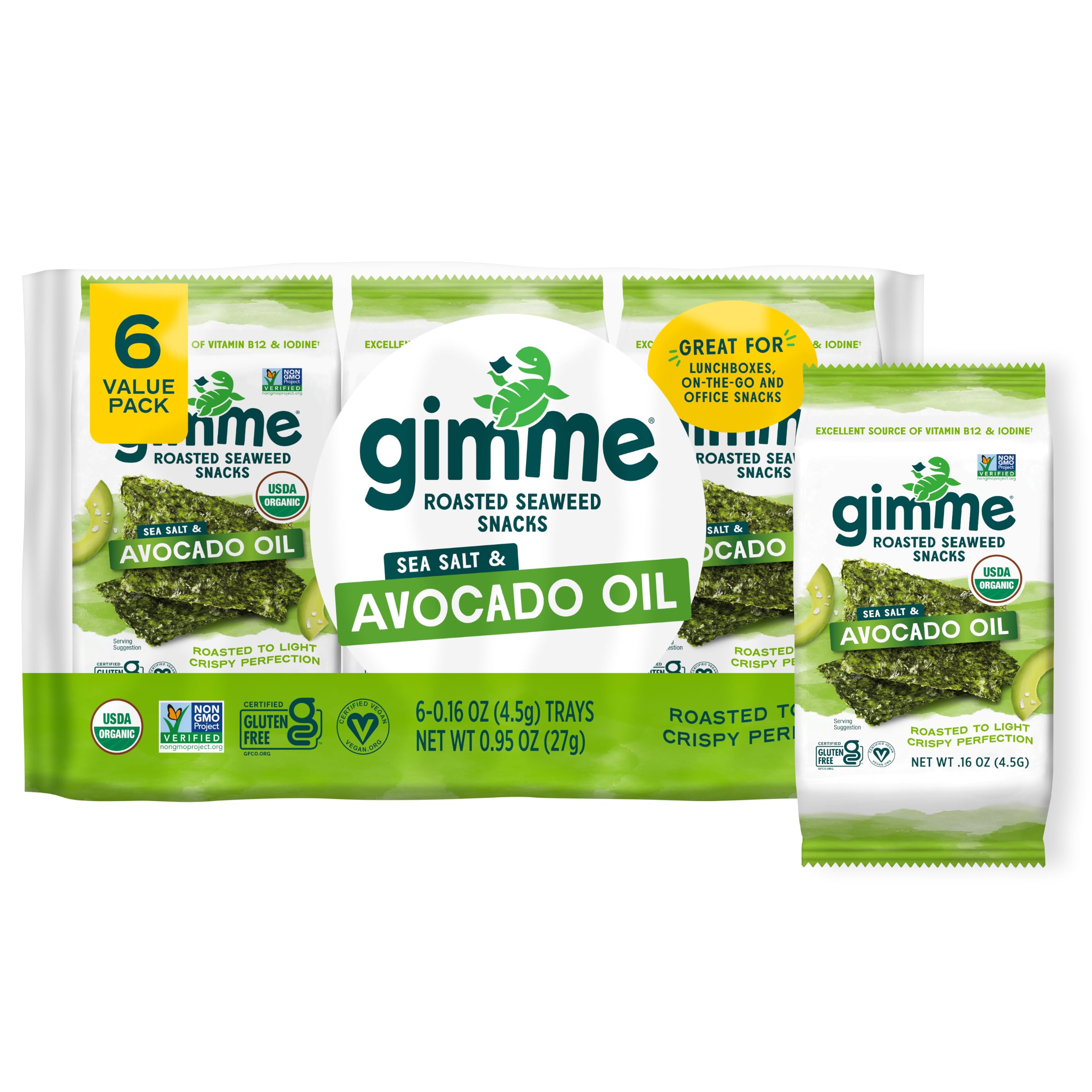 Gimme 6 CT Sea Salt & Avocado Oil Organic Seaweed Snacks, 4.5g, 0.16oz