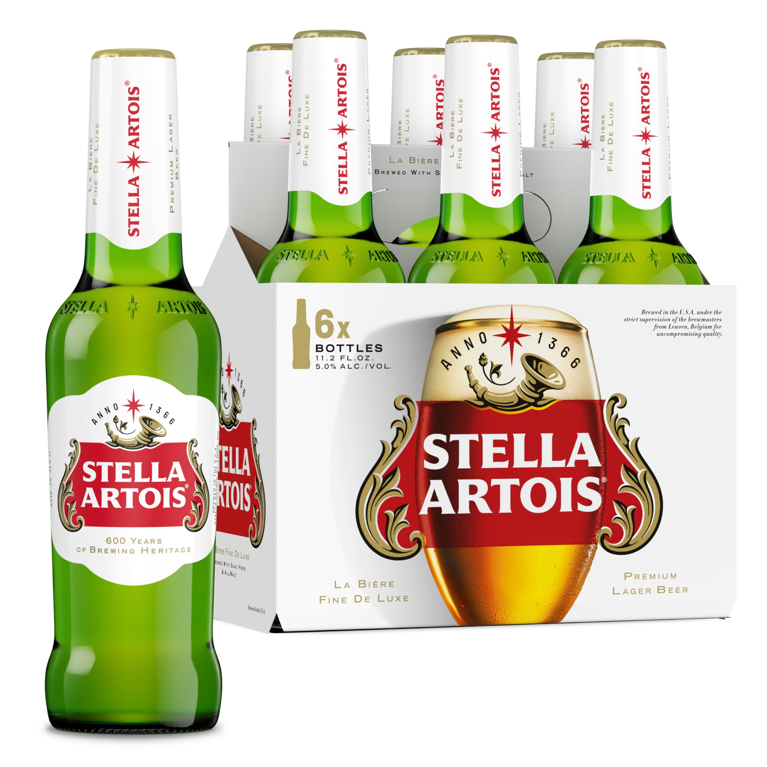 Stella Artois Lager, 6 Pack Beer - 11.2 FL OZ Bottles