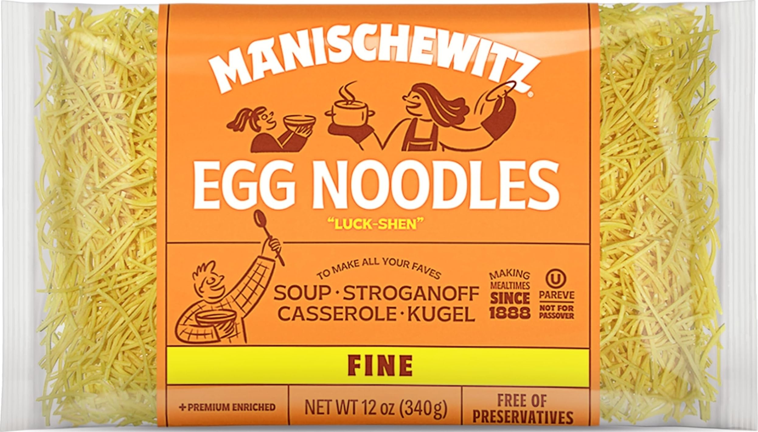 Manischewitz Traditional Fine Egg Noodles 12oz Bag (1 Pack) Certified Kosher for Year around Use (Not for Passover)
