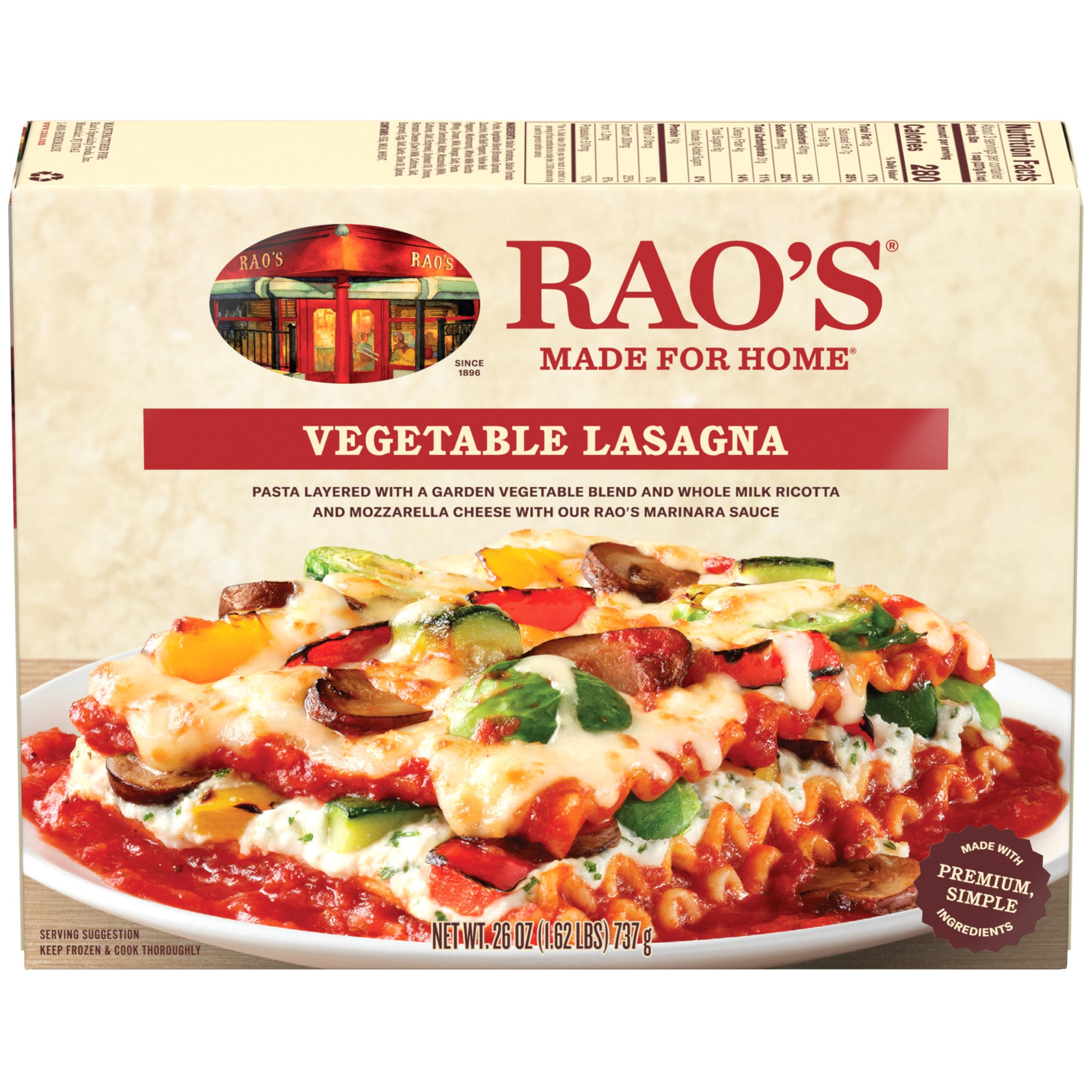 Rao's Made For Home Vegetable Lasagna with Marinara Sauce Frozen, 26 Oz