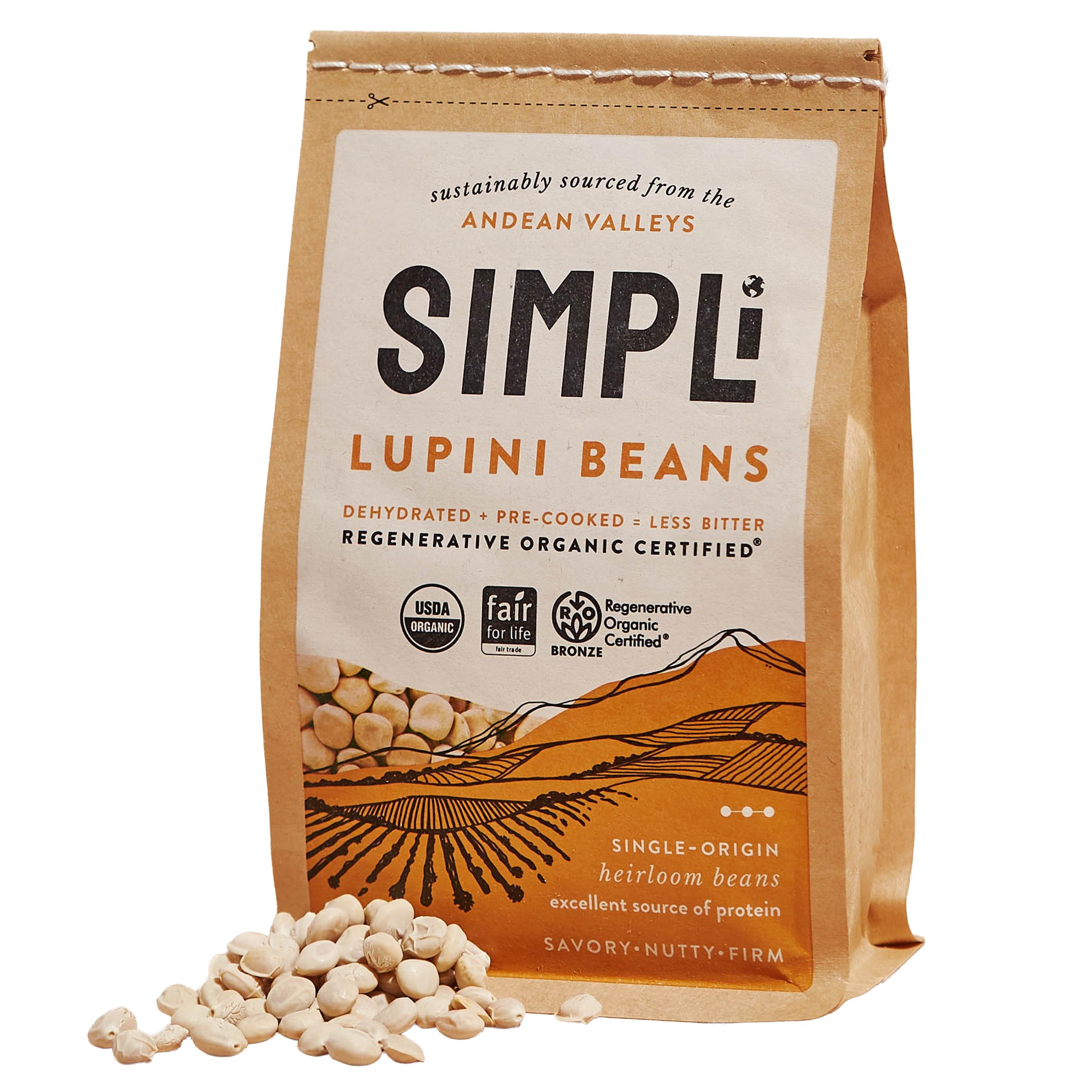 SIMPLi Regenerative Organic Certified Lupini Beans, 12 OZ (1-Pack) | Complete Plant Protein with All 9 Essential Amino Acids, Low Carbs & High Protein for Energy, Satiety, Salads, Bowls & Dips