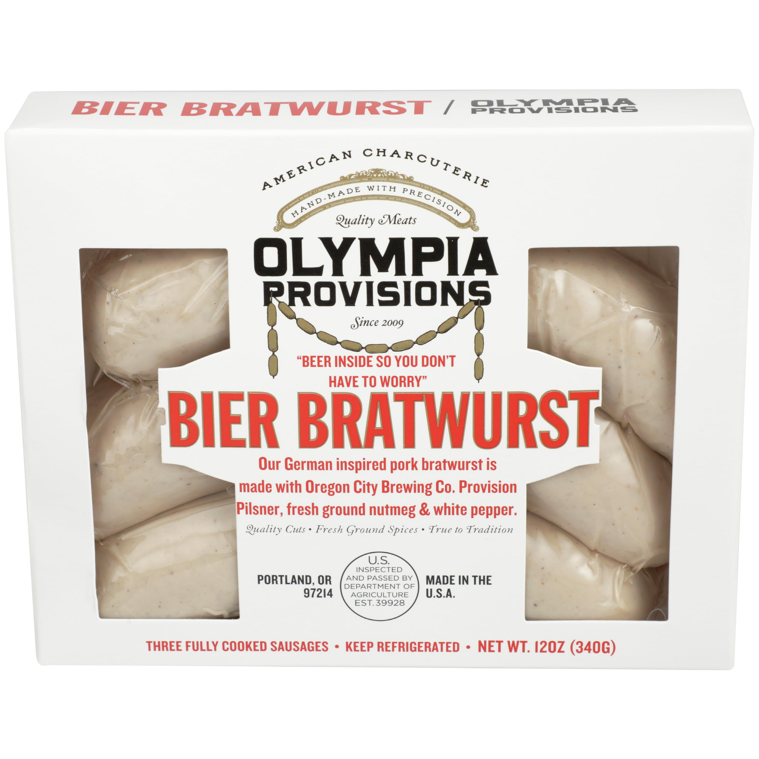 Olympia Provisions Pork Bier Brat, 12 Ounce