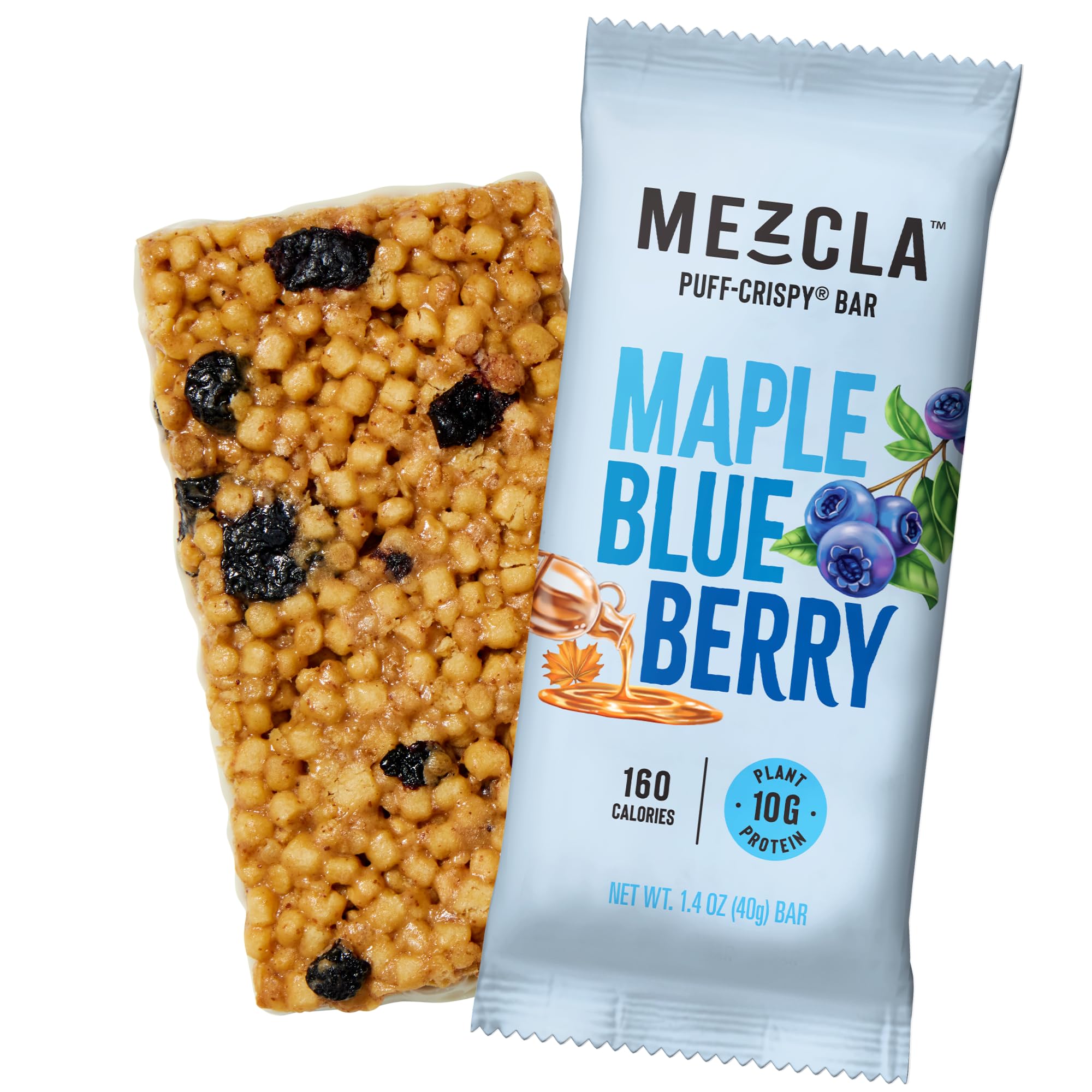 Mezcla Puff Crispy Protein Bars, Gluten Free & Vegan Protein Bars, 10g Protein, Alt for Crispy Rice Treat, Granola Bars & Breakfast Bars, Healthy Snacks for Adults, Maple Blueberry, 1 Count