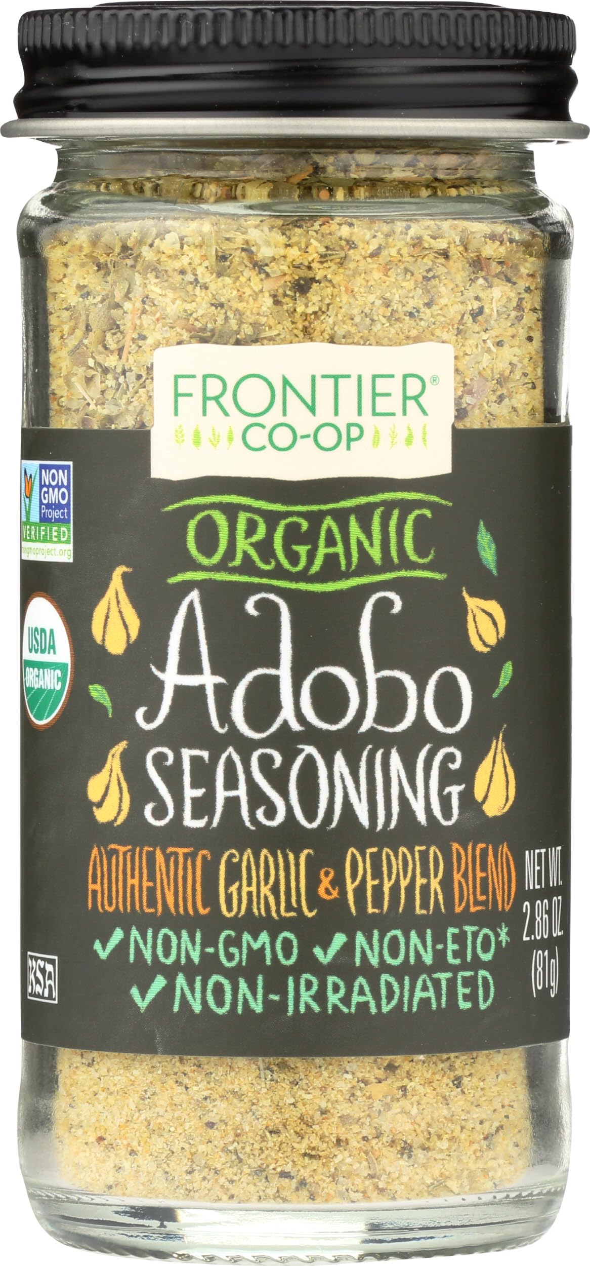 Frontier Co-op Organic Adobo Seasoning, Sea Salt with Organic Garlic, Onion, Black Pepper, Oregano, Bay Leaf, Turmeric | 2.86 Ounce (Pack of 1)