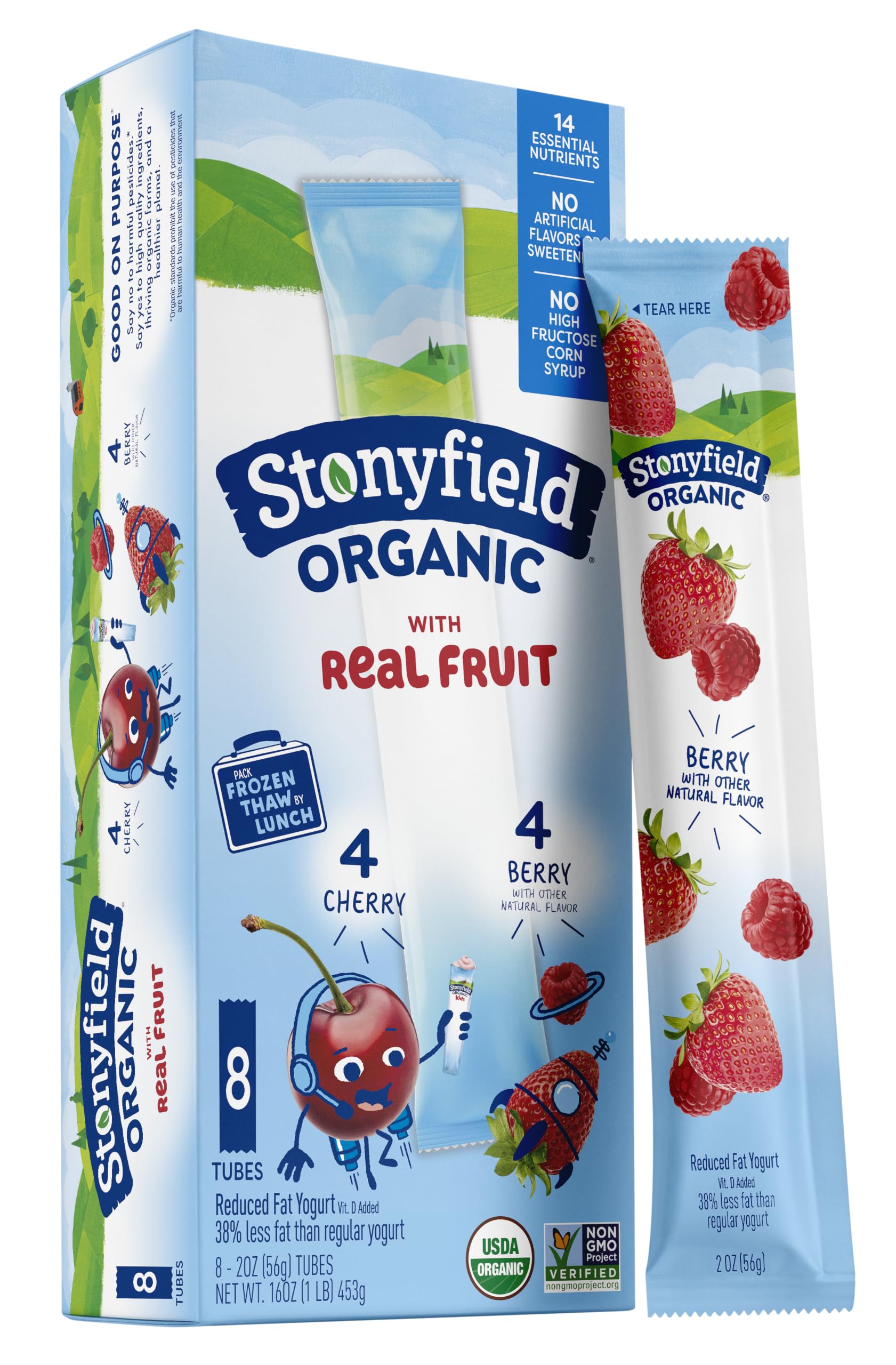Stonyfield Organic Kids Cherry & Berry Lowfat Yogurt Tubes Variety Pack, 2 oz., 8 Ct - #1 Organic Kids Yogurt, No Artificial Flavors or Sweeteners