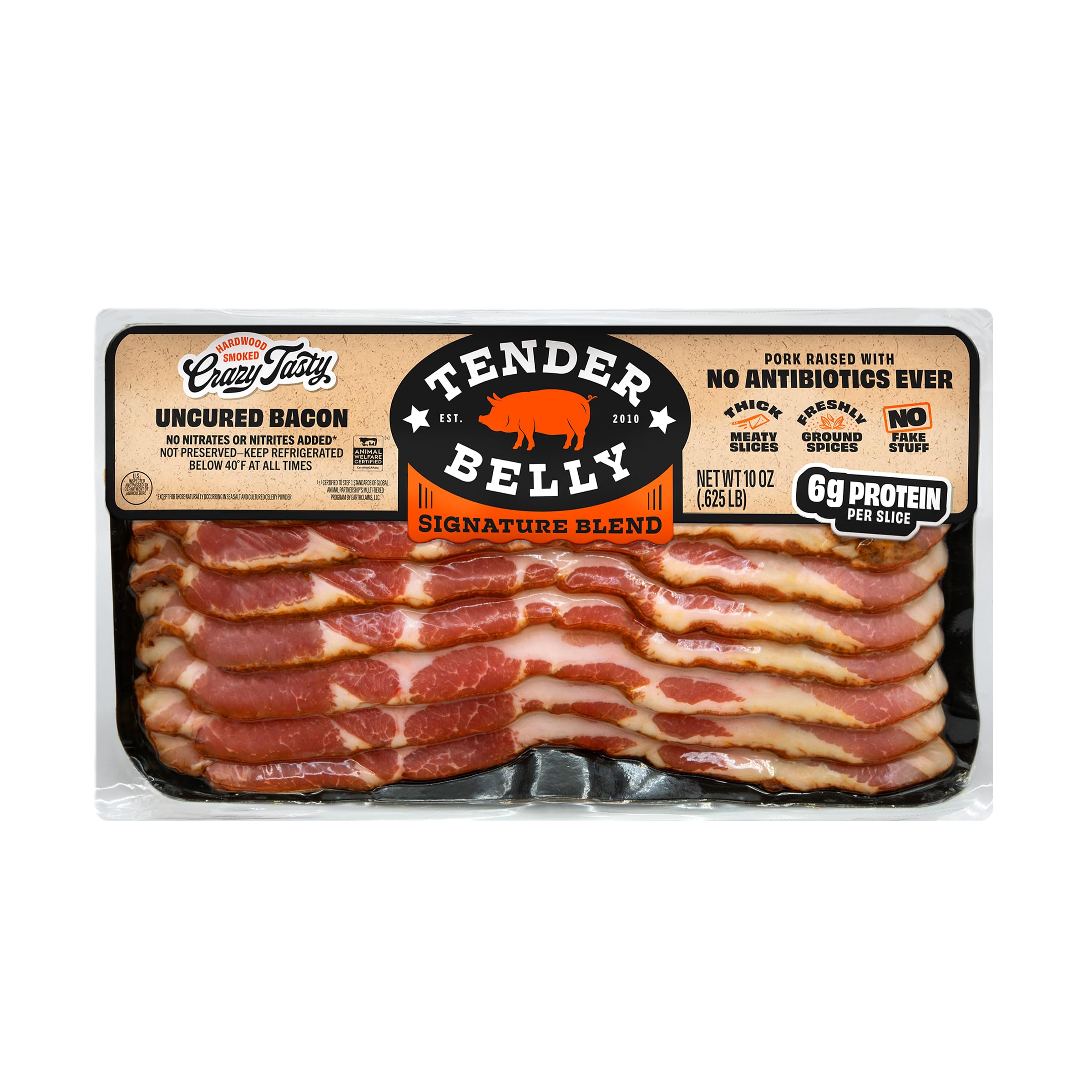 Tender Belly Thick Cut Bacon, Uncured, Seasoned with Freshly Ground Spices - Signature Dry Rub, 10 oz