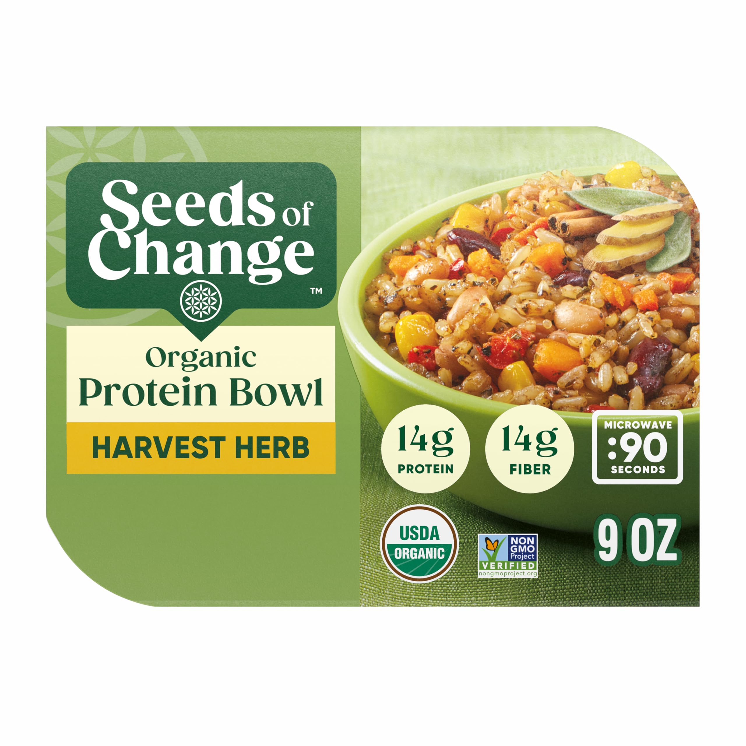 SEEDS OF CHANGE Organic Protein Bowl Harvest Herb, Prepared Entrée, Microwave in 90 Seconds, 9 oz