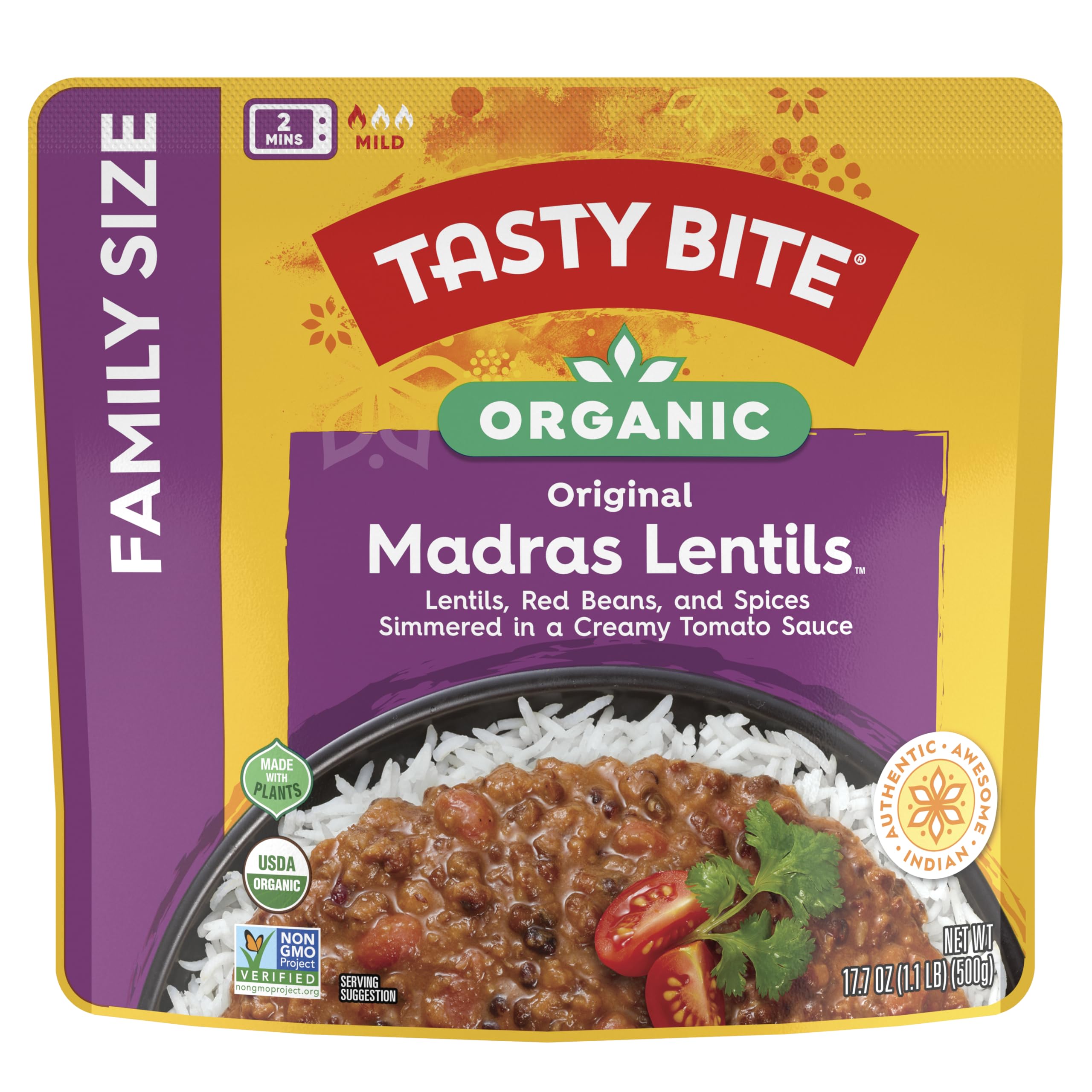 TASTYBITE Organic Family Size Madras Lentils, 17.6 OZ