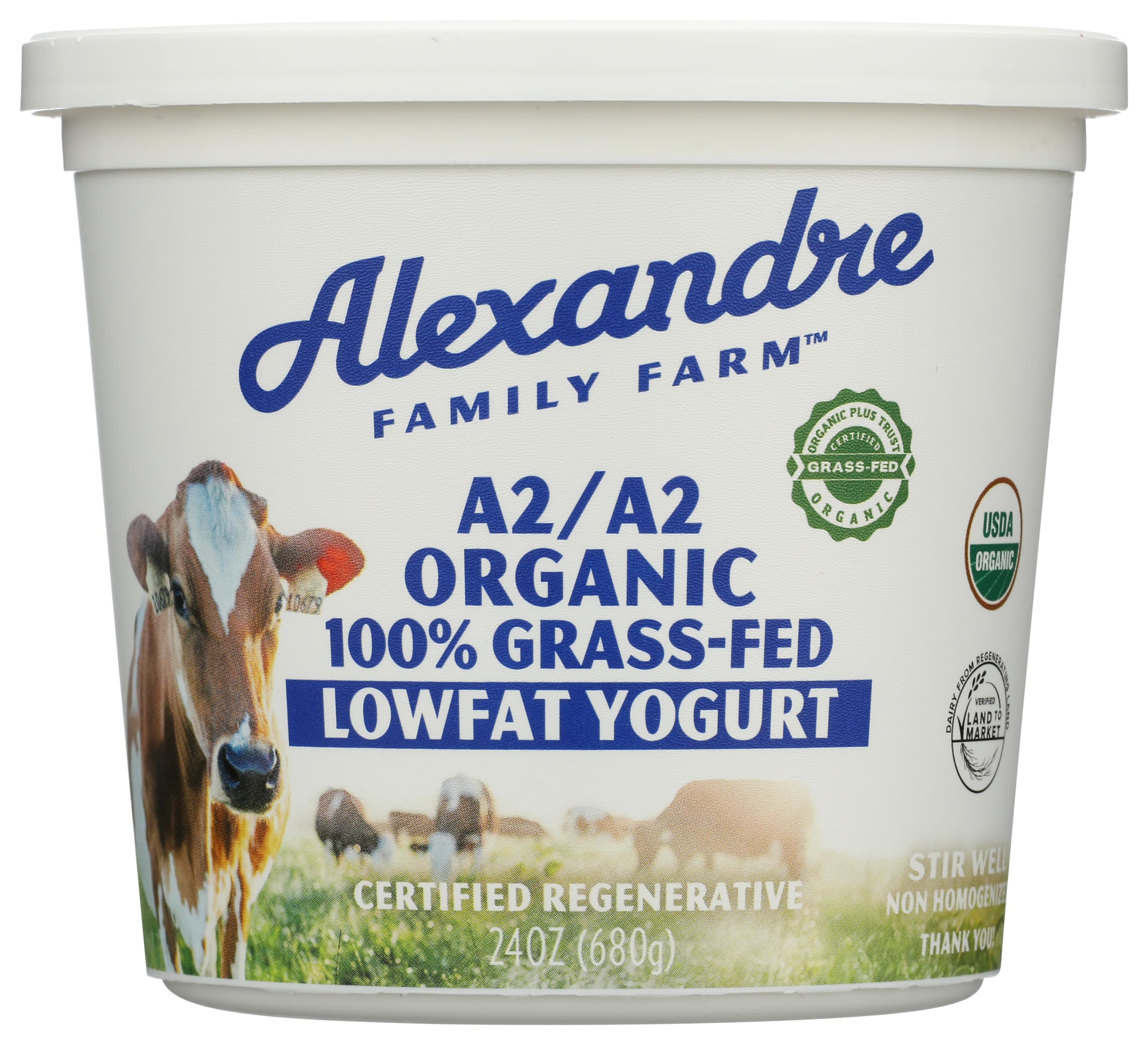 Alexandre Family Farms Organic Plain A2 Low Fat Yogurt, 24 OZ