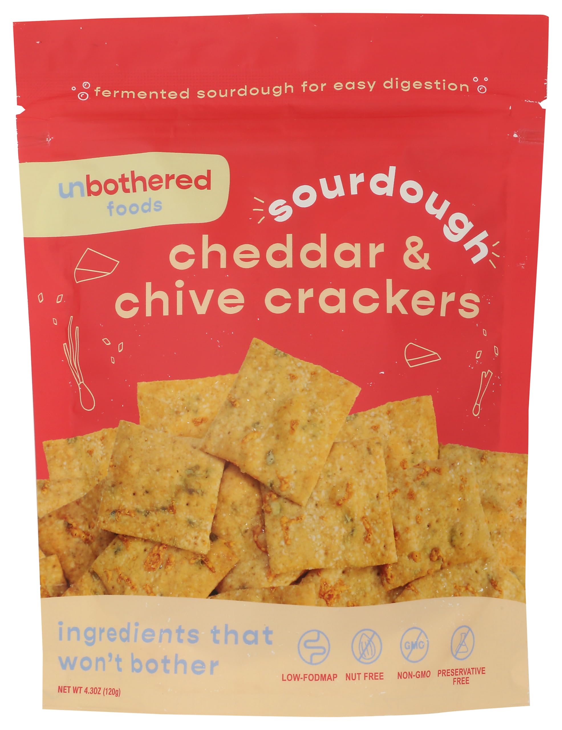 Unbothered Foods Cheddar & Chive Sourdough Crackers, 4.3 OZ