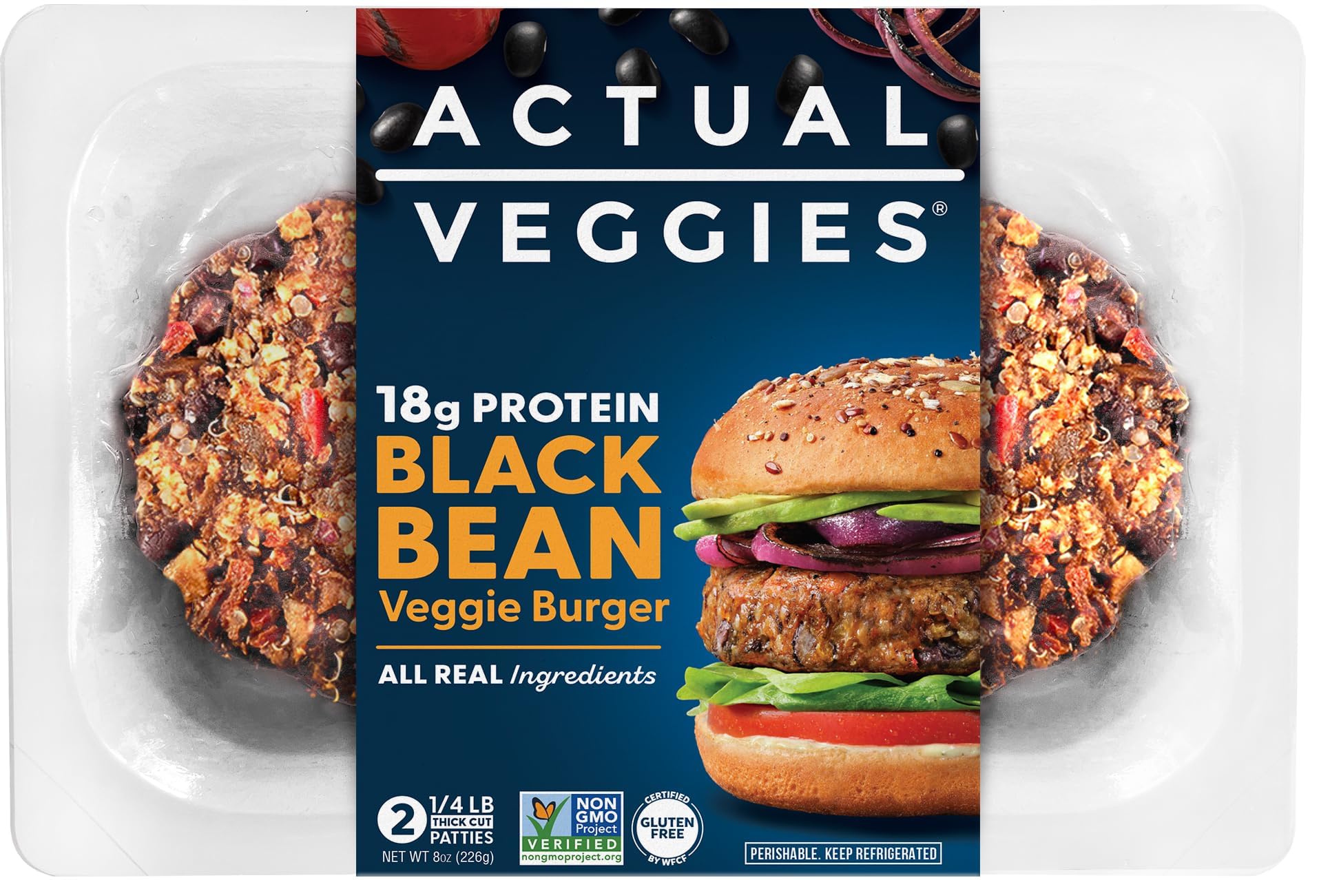 Actual Veggies 18g Protein Black Bean Veggie Burger, 8 Oz (2-ct)