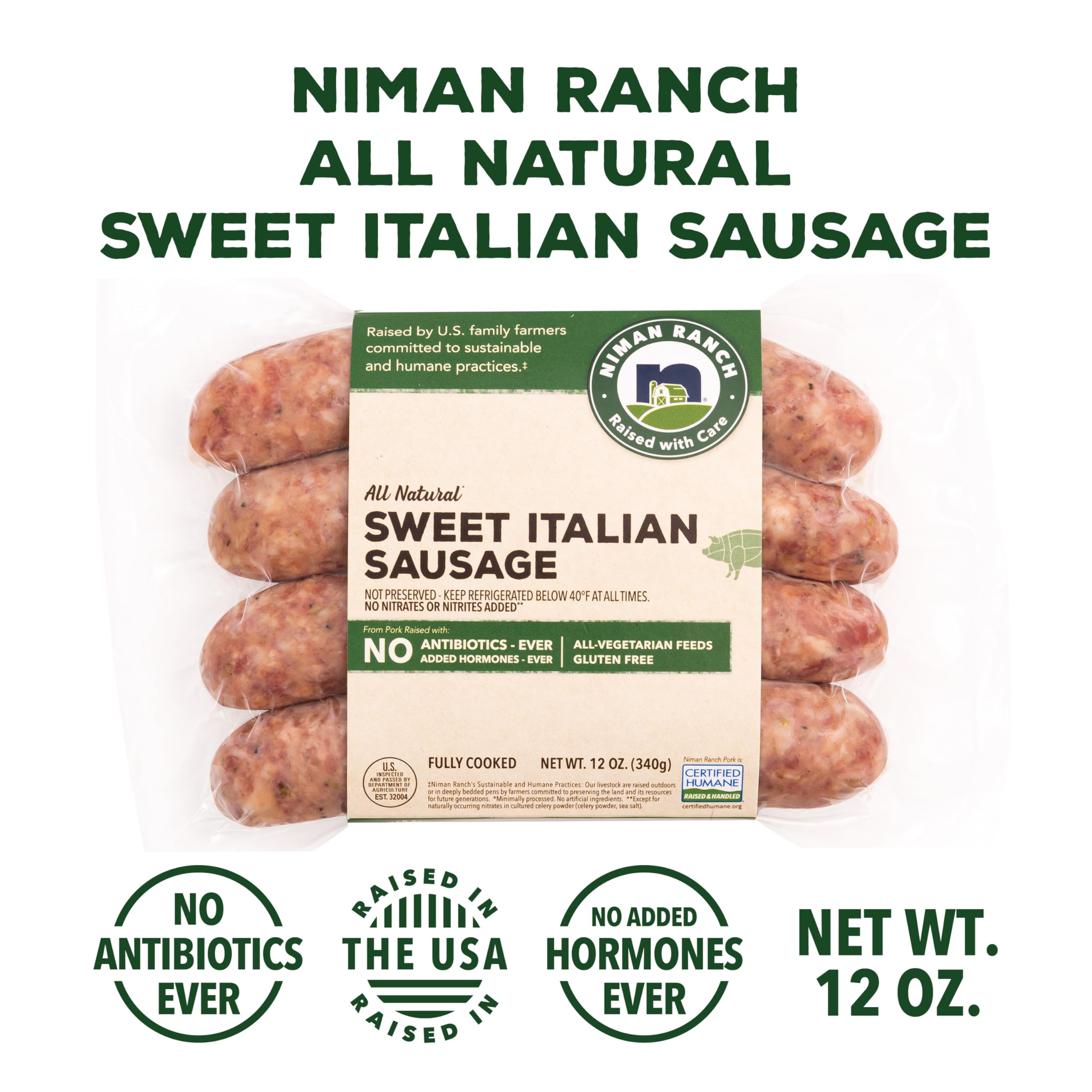 Uncured Sausage Sweet Italian, 12 oz