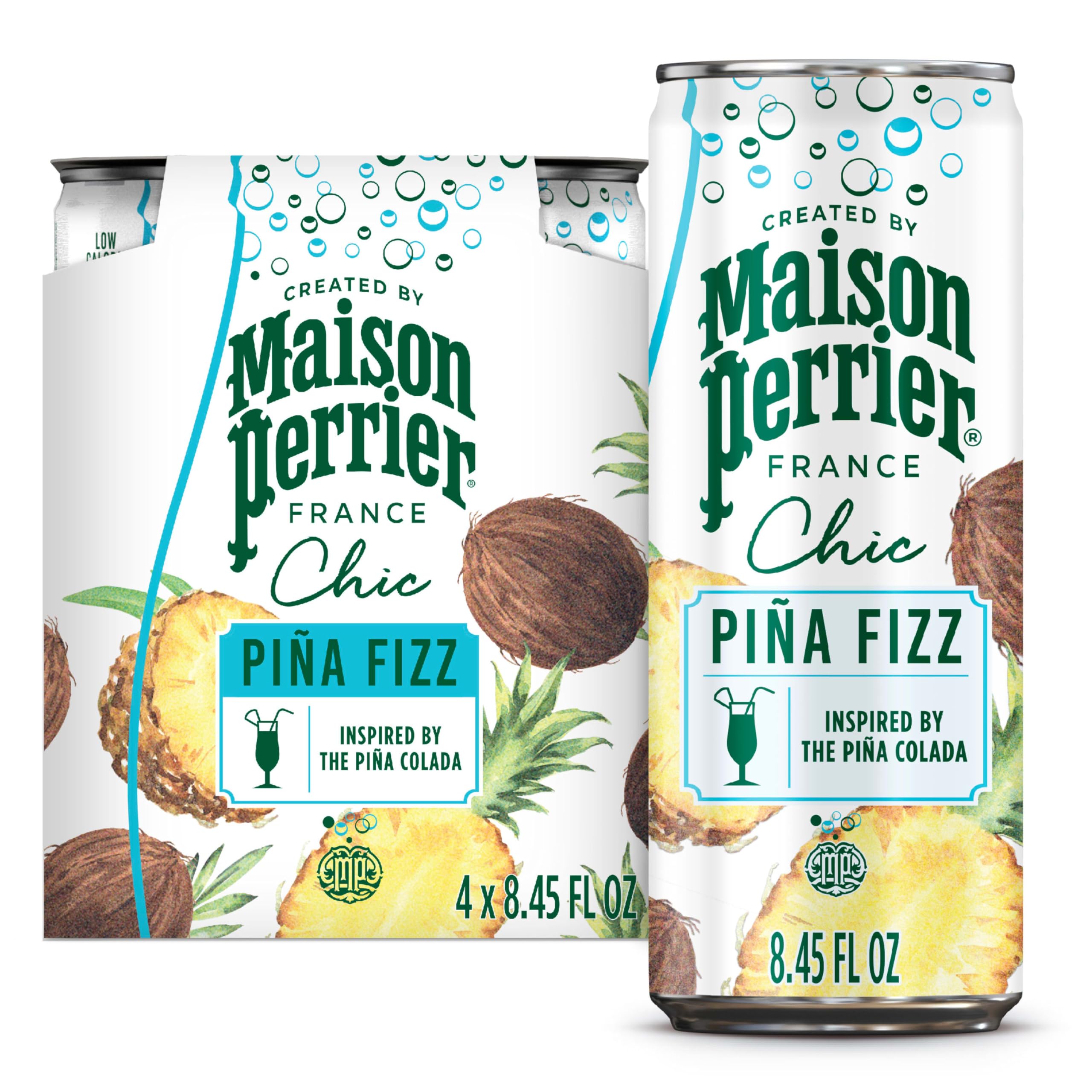 Maison Perrier Chic Pina Fizz Sparkling Mocktail, 30 Calories, 4 Pack | Crafted in France with bold bubbles and cocktail-inspired flavor for an elevated, alcohol-free experience. 4 pack.