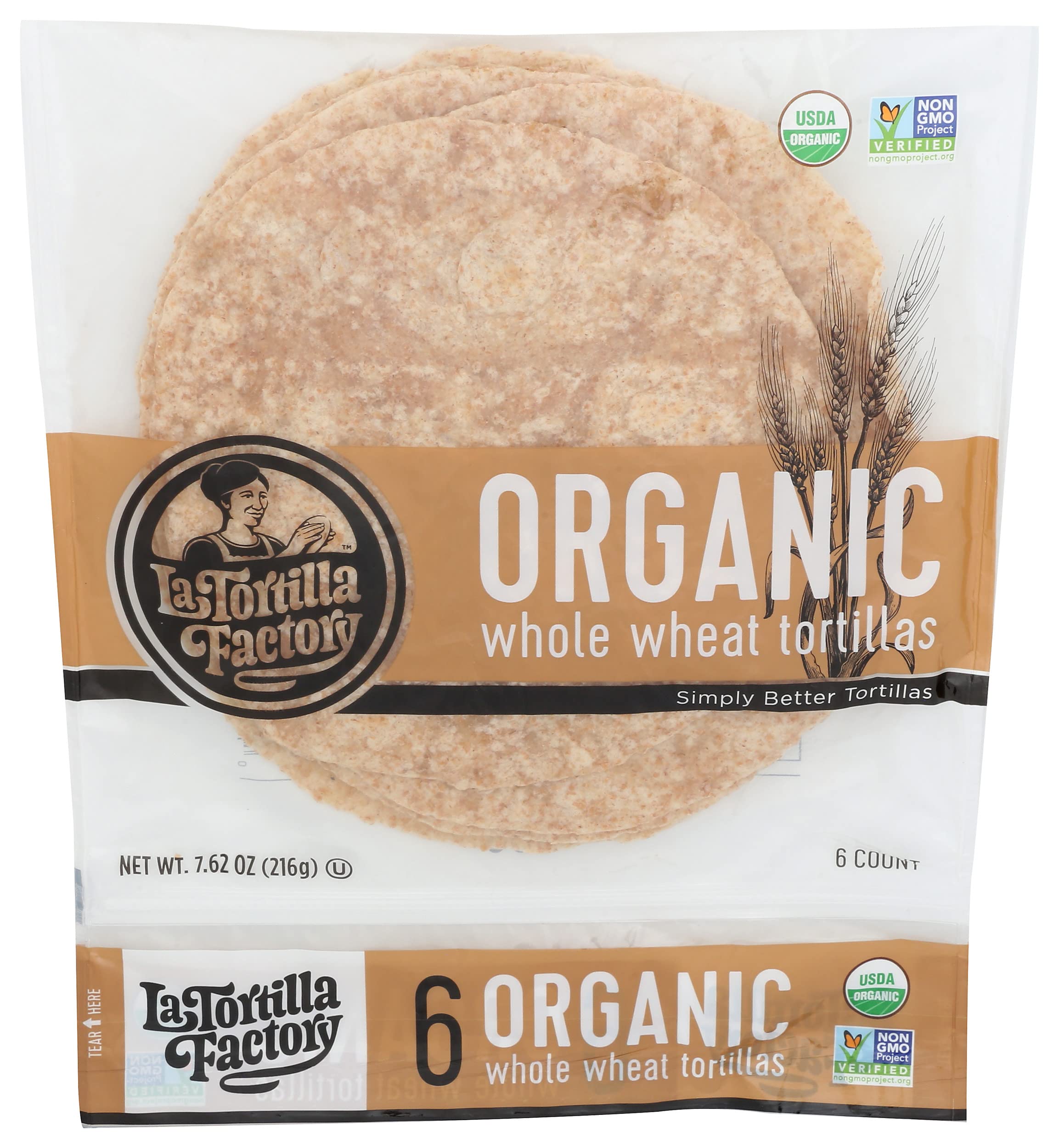 Tortillas Whole Wheat Organic, 7.62 Ounce, 6 Pack