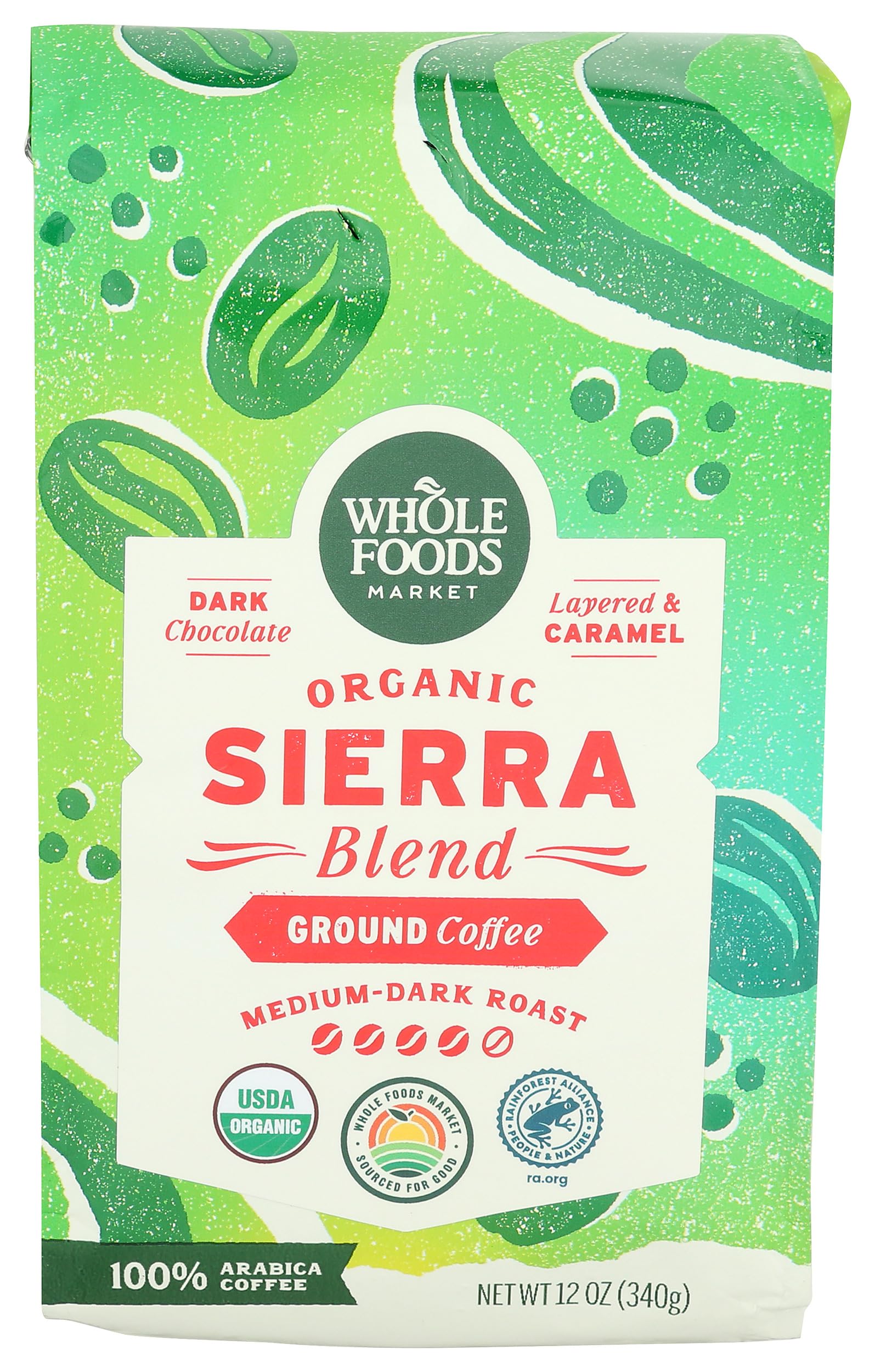 Organic Sierra Blend Ground Coffee, Medium-Dark Roast, Dark Chocolate & Caramel, 12 Ounce