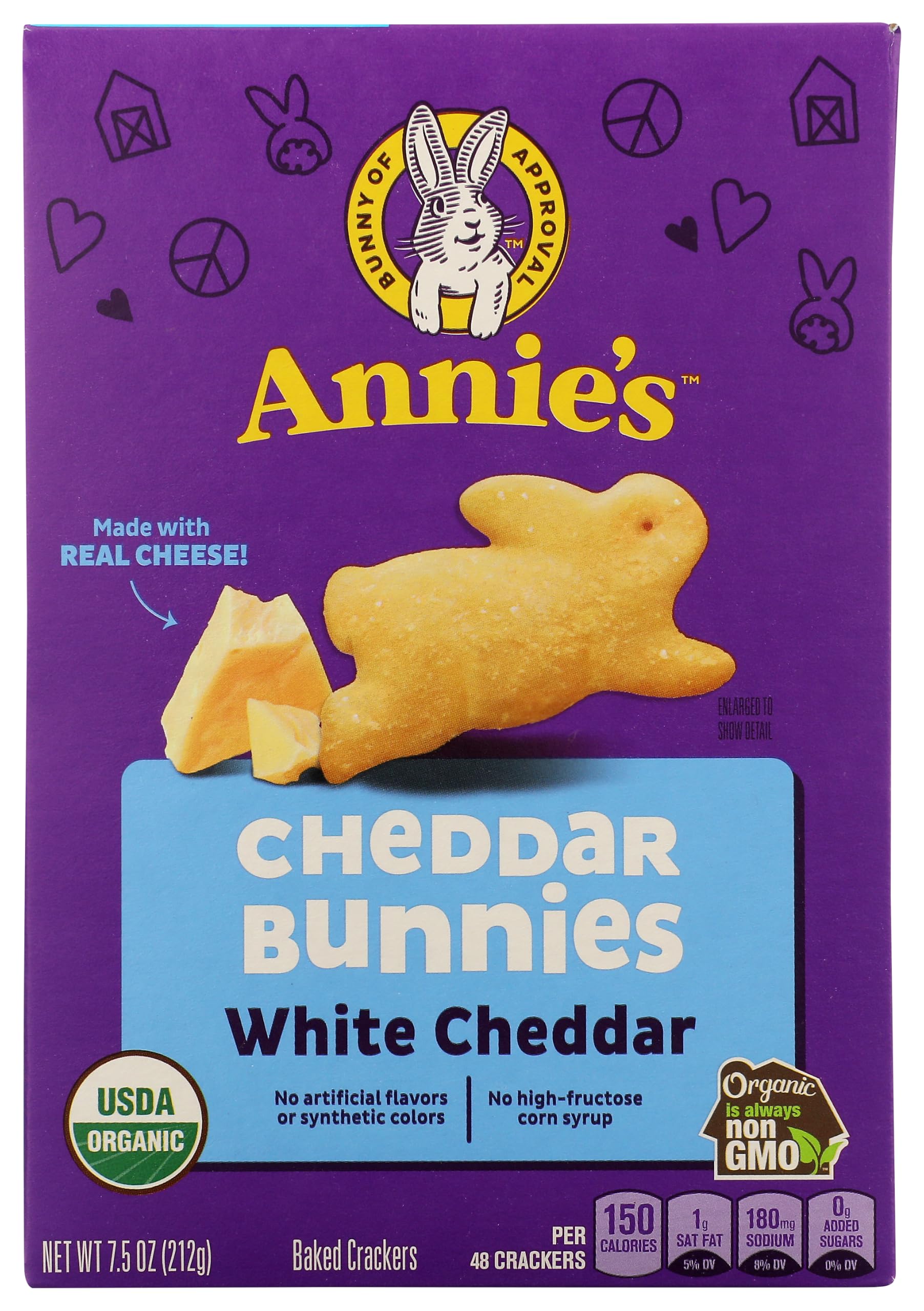 Annie's Organic White Cheddar Bunnies Baked Snack Crackers, 7.5 oz | Real Cheese From Rbst-Free Cows, No Artificial Flavors or Preservatives, Great for Lunchboxes