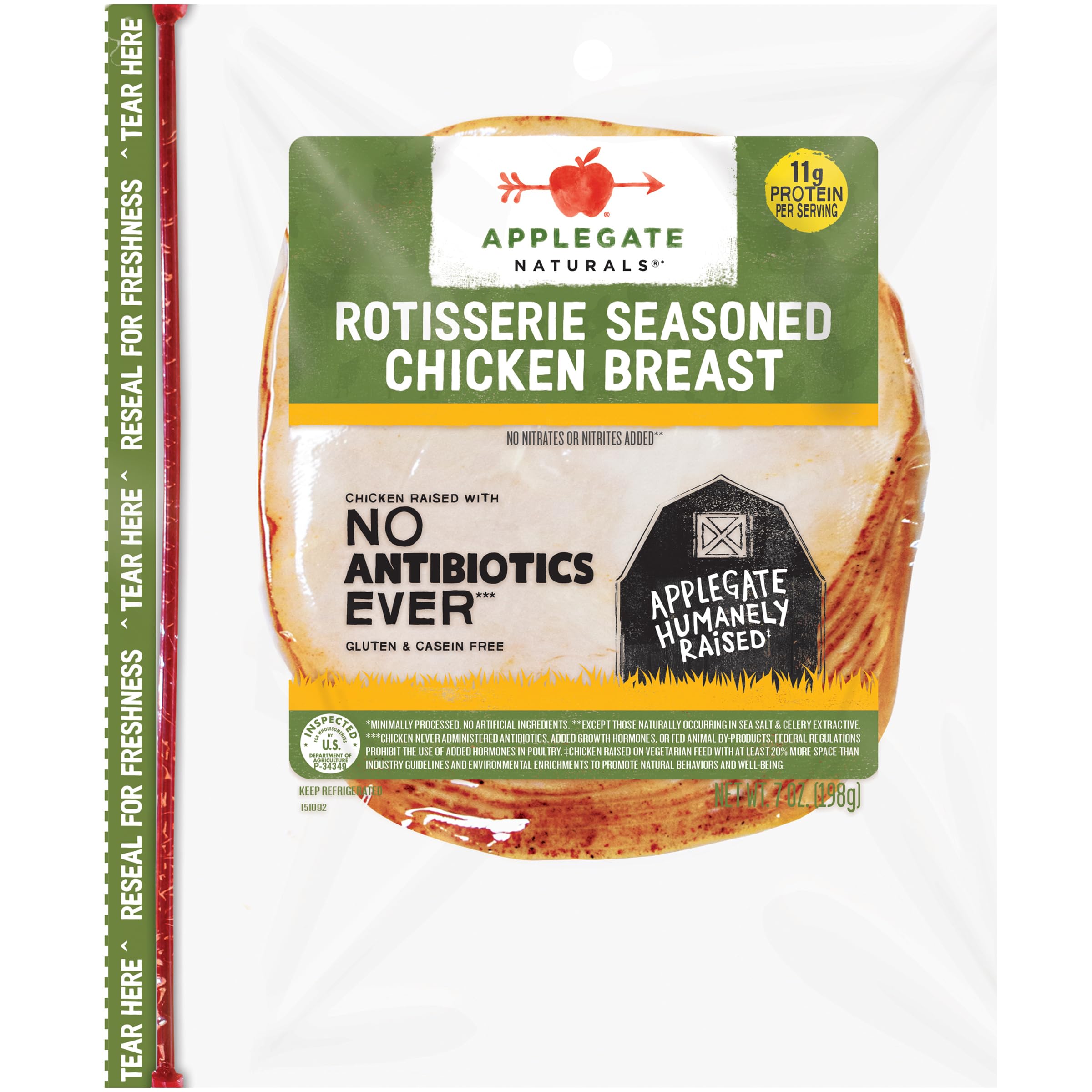 APPLEGATE NATURALS Rotisserie Seasoned Chicken Breast | Made with All Natural Ingredients, No Antibiotics Ever, 11g of protein per serving