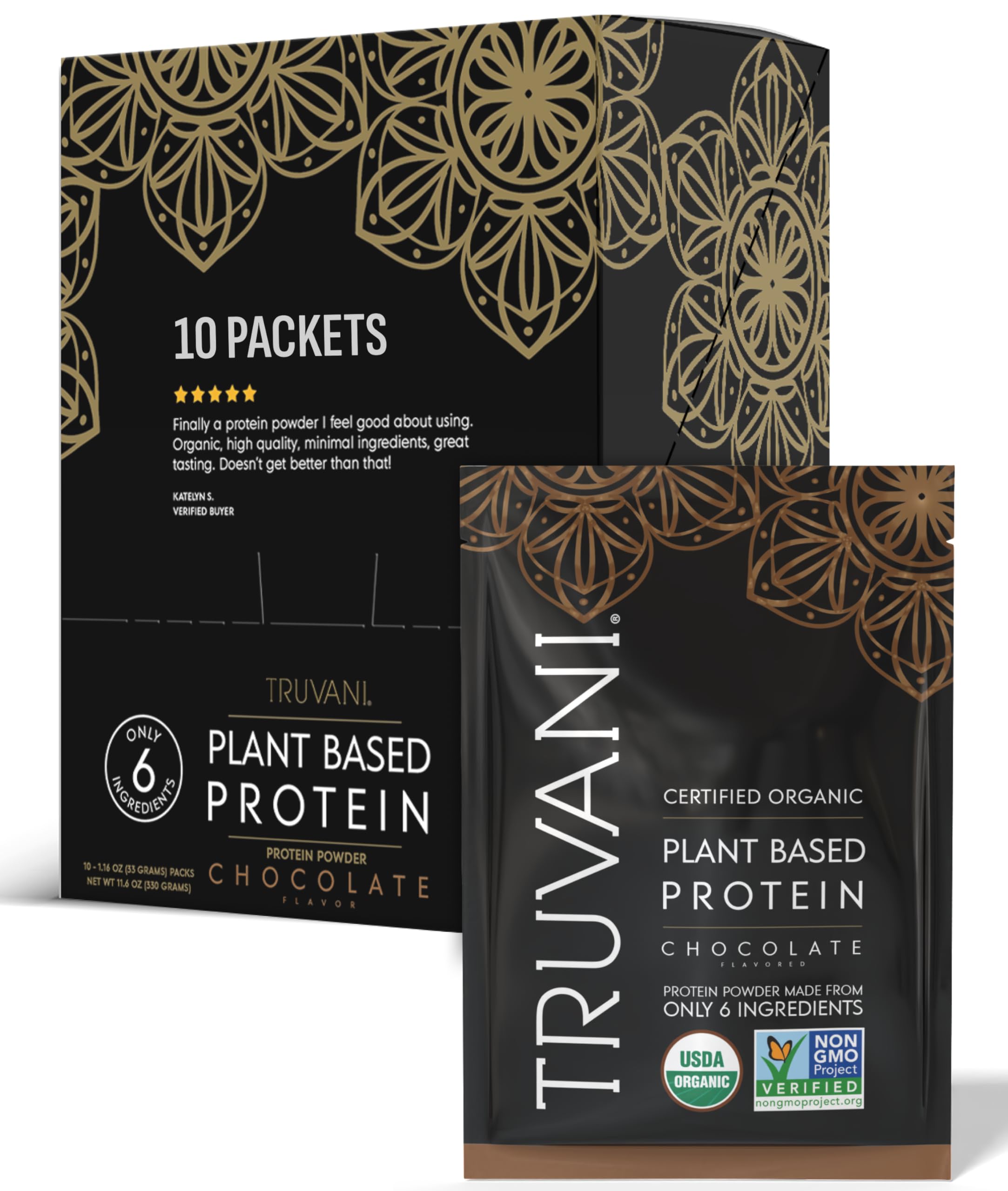 Truvani Vegan Pea Protein Powder | Chocolate | 20g Organic Plant Based Protein | Single Serving Travel Packets | 10 Servings | Keto | Gluten & Dairy Free | Low Carb | No Added Sugar