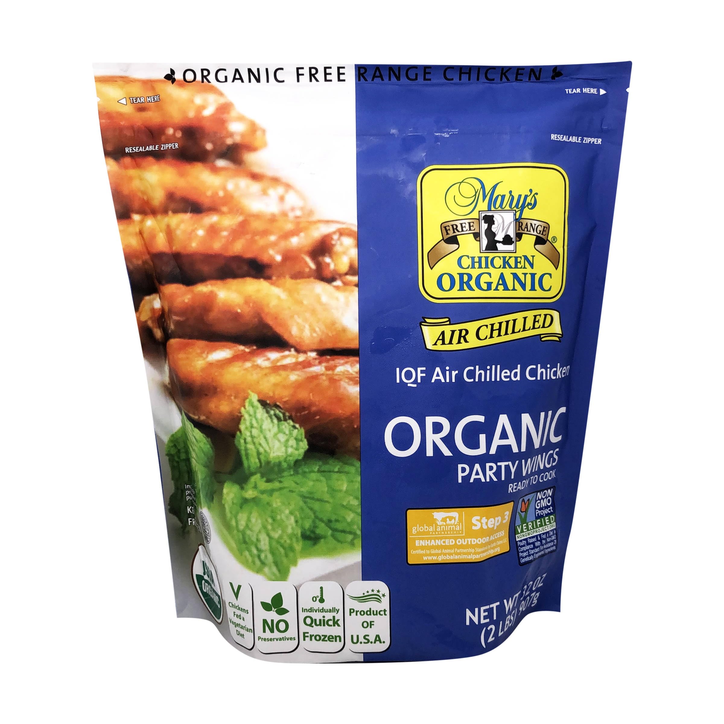 Chicken Party Wings Frozen Organic Step 3, 32 Ounce