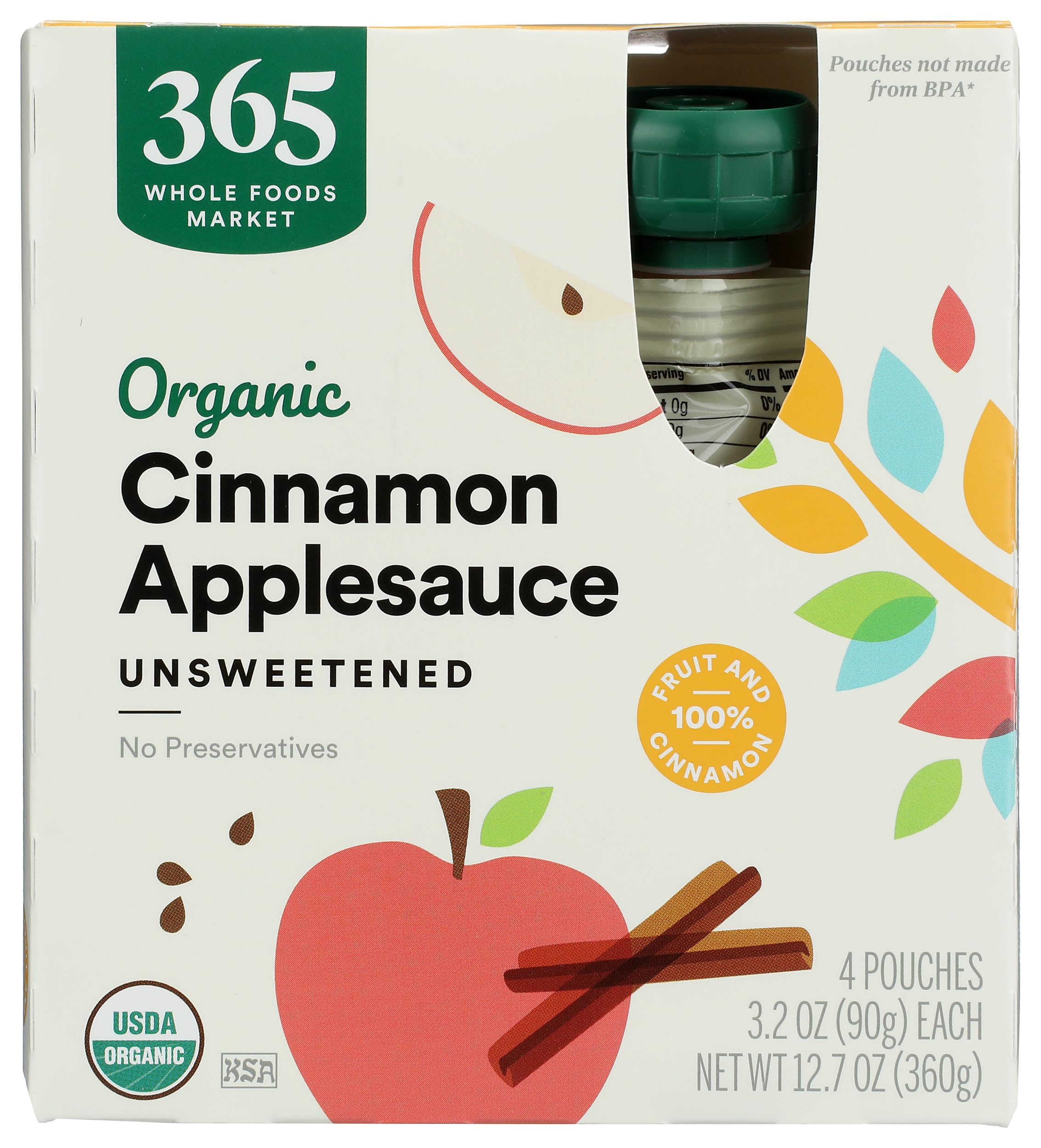 Organic Cinnamon Applesauce Pouches, Unsweetened, 3.2 Ounce (Pack of 4)