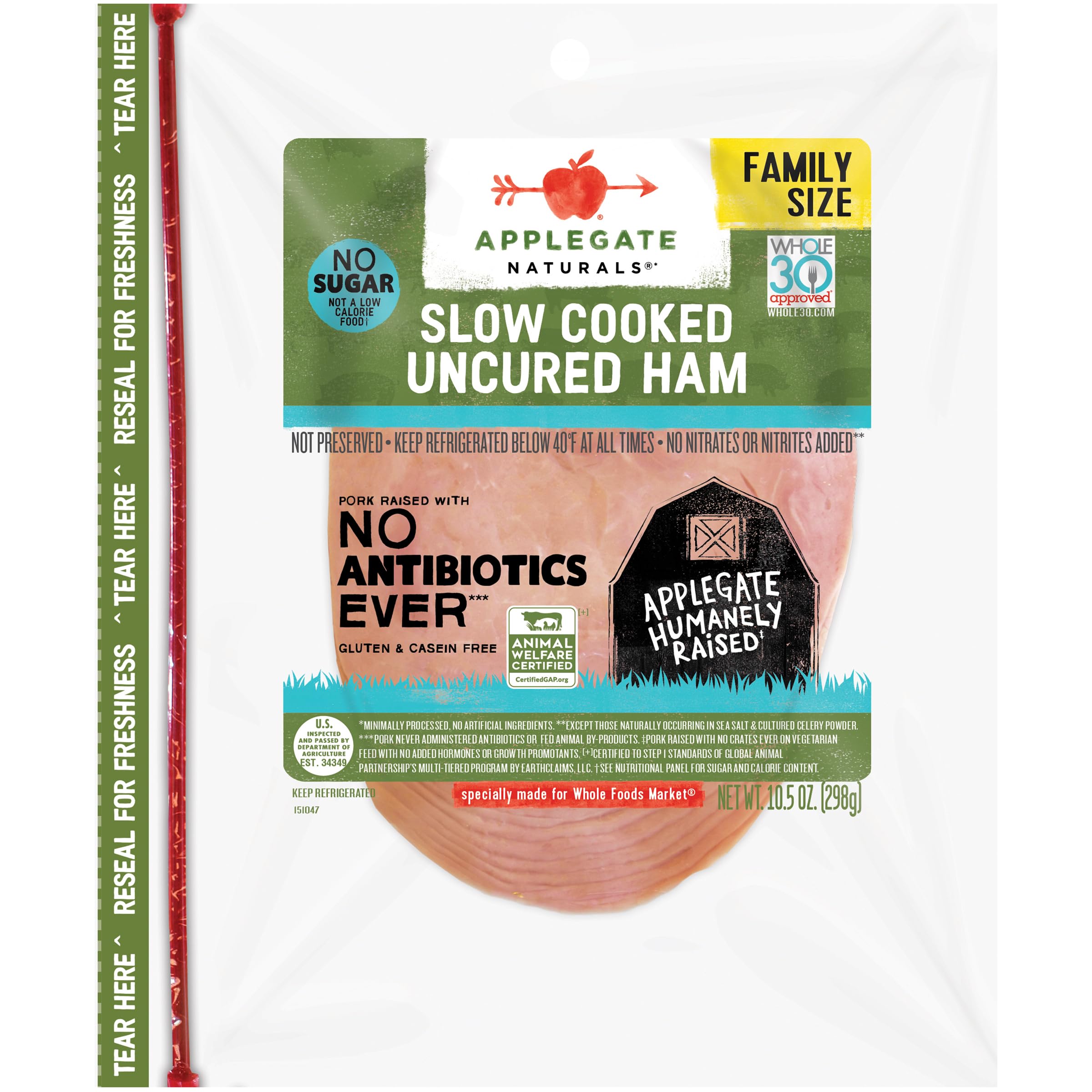 Natural No Sugar Slow Cooked Uncured Ham Family Size, 10.5oz