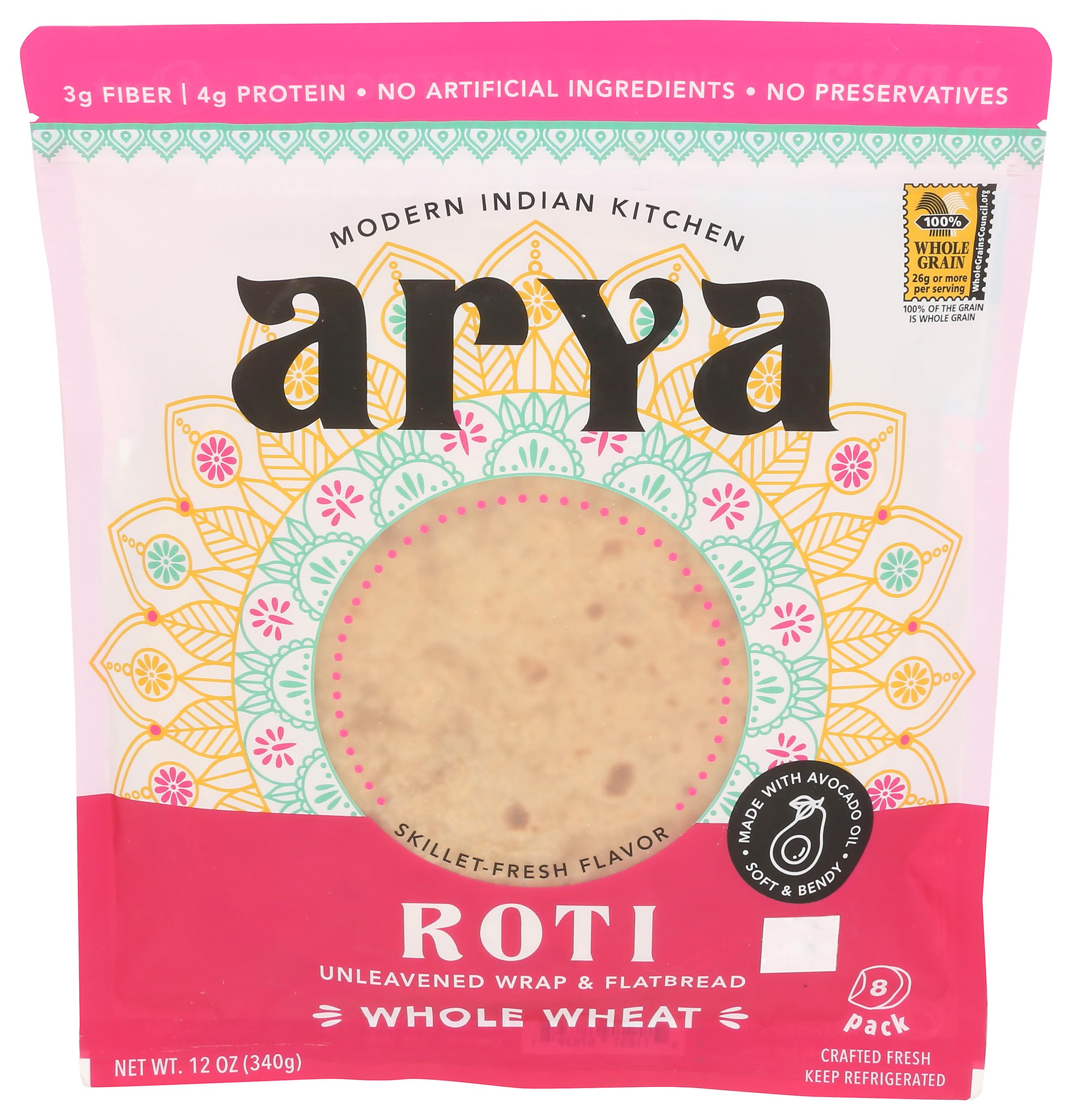 Arya Whole Wheat Roti 8 Count, 12 OZ