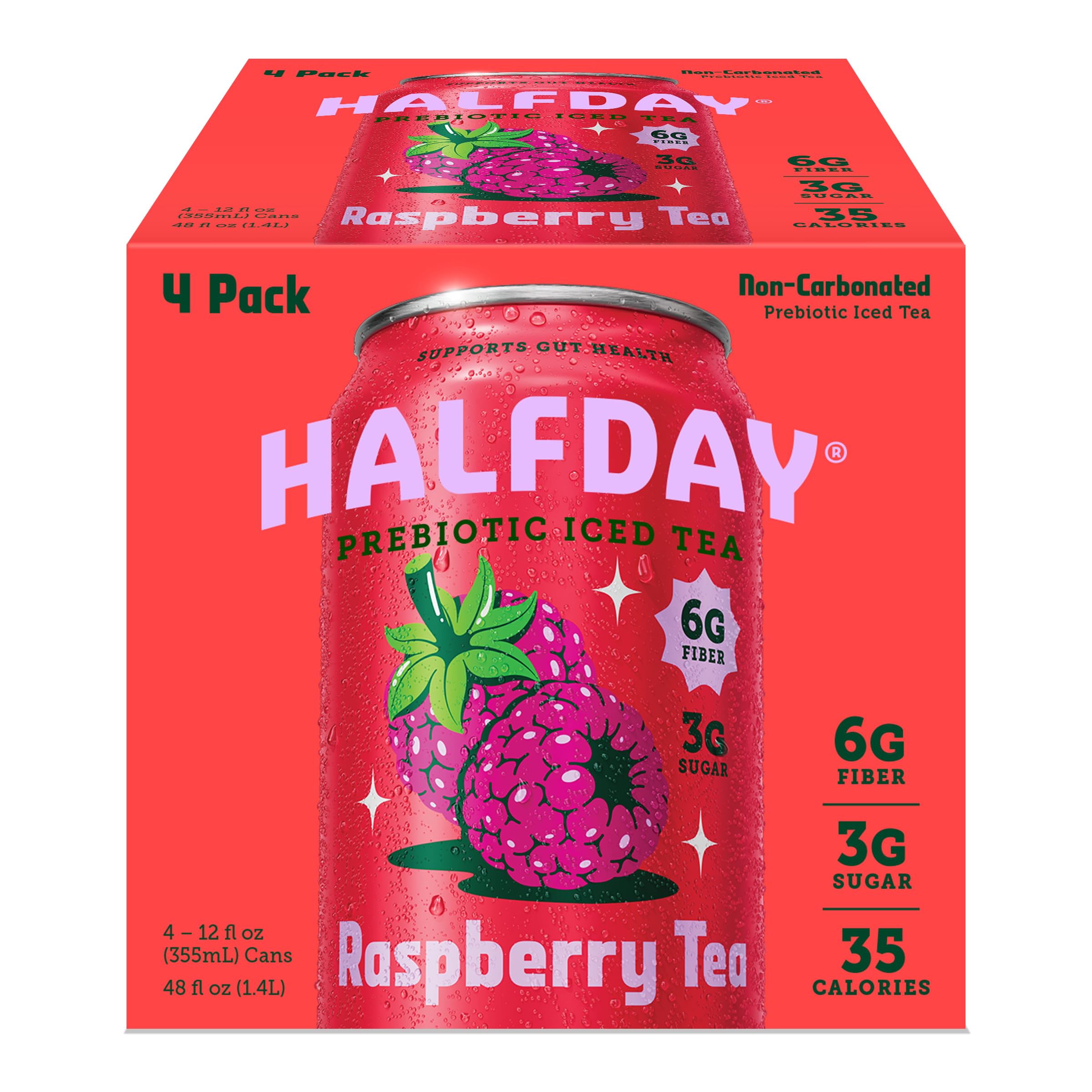 Halfday Prebiotic Raspberry Iced Tea, 4pk