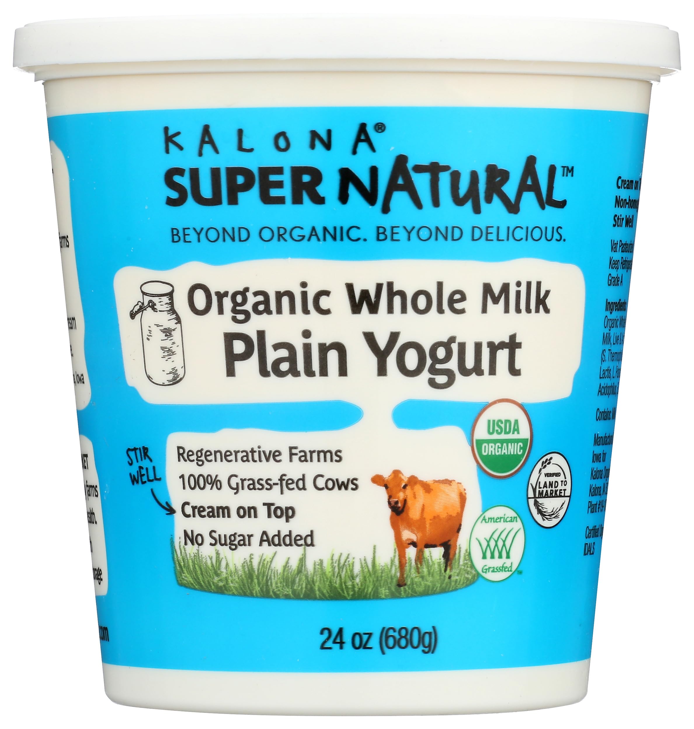 Kalona Supernatural Organic Plain Whole Milk Yogurt, 24 OZ