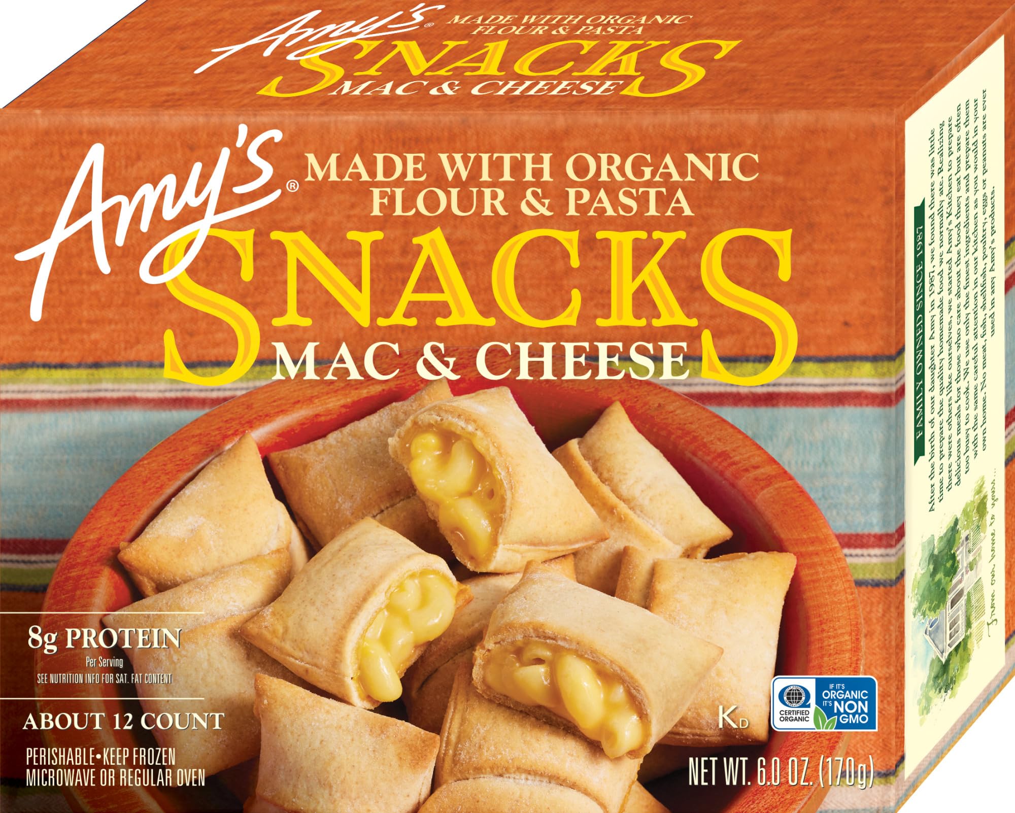 Amy's Snacks Mac and Cheese Snacks, 6.0 Ounce | Made with Organic Flour and Pasta, Creamy Macaroni and Cheese Frozen Snacks